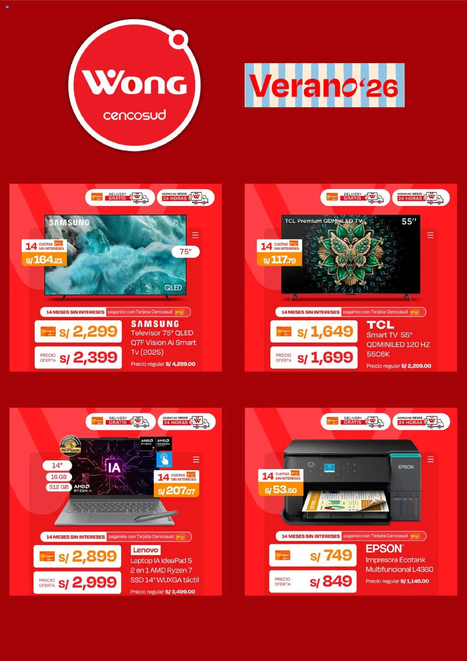 Catálogo Wong válido desde 23.03.2026 | Página: 4 | Productos: Impresora, Televisor