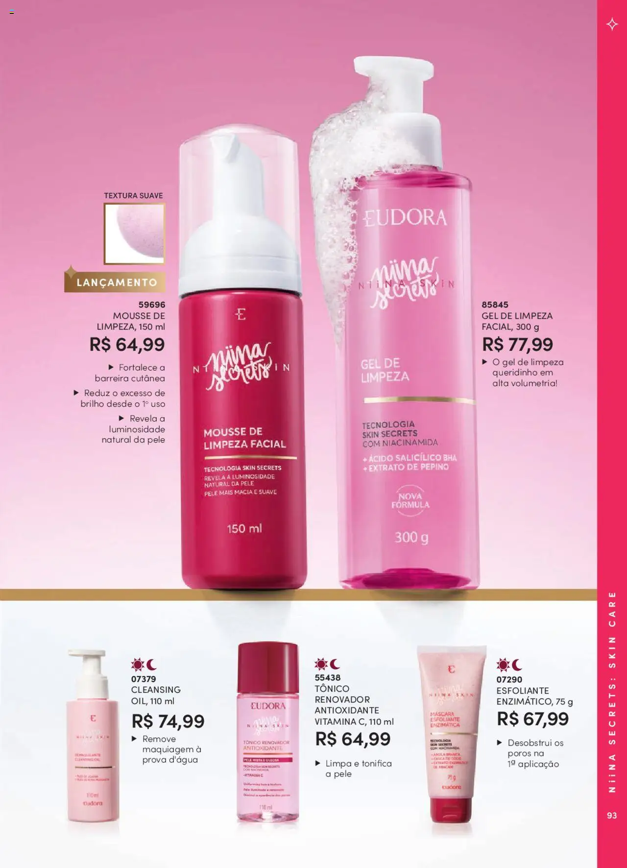 Eudora Folheto - válido de 07.10.2025 | Página: 93 | Produtos: Mousse, Tônico, Abacaxi, Gel de limpeza