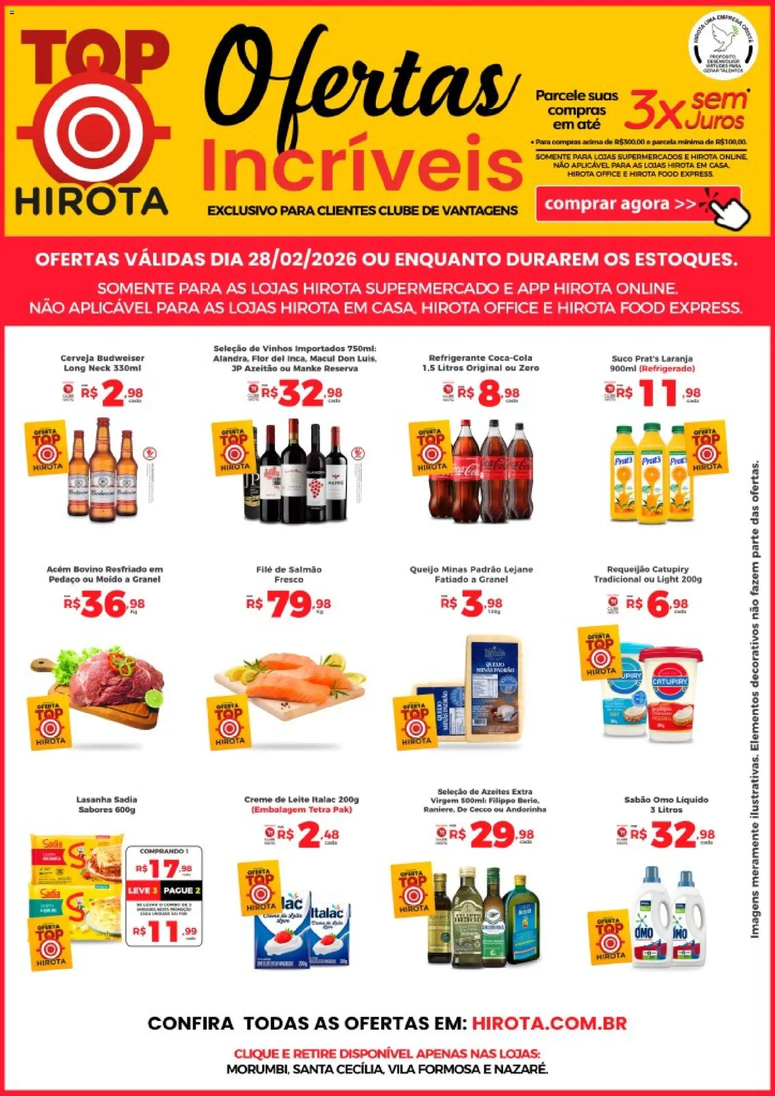 Hirota Food Folheto - válido de 28.02.2026 | Página: 1 | Produtos: Leite, Catupiry, Lasanha, Creme de leite