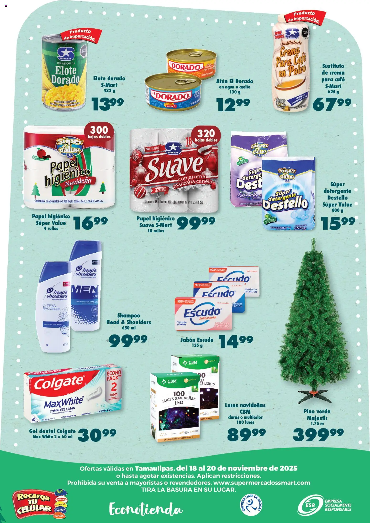 Nuevas ofertas de S-Mart válidas en toda la República Mexicana desde el 18.11.2025. ¡Encuentra las mejores ofertas en S-Mart folleto Nuevo Laredo! | Página: 6 | Productos: Atún, Crema, Agua, Jabón