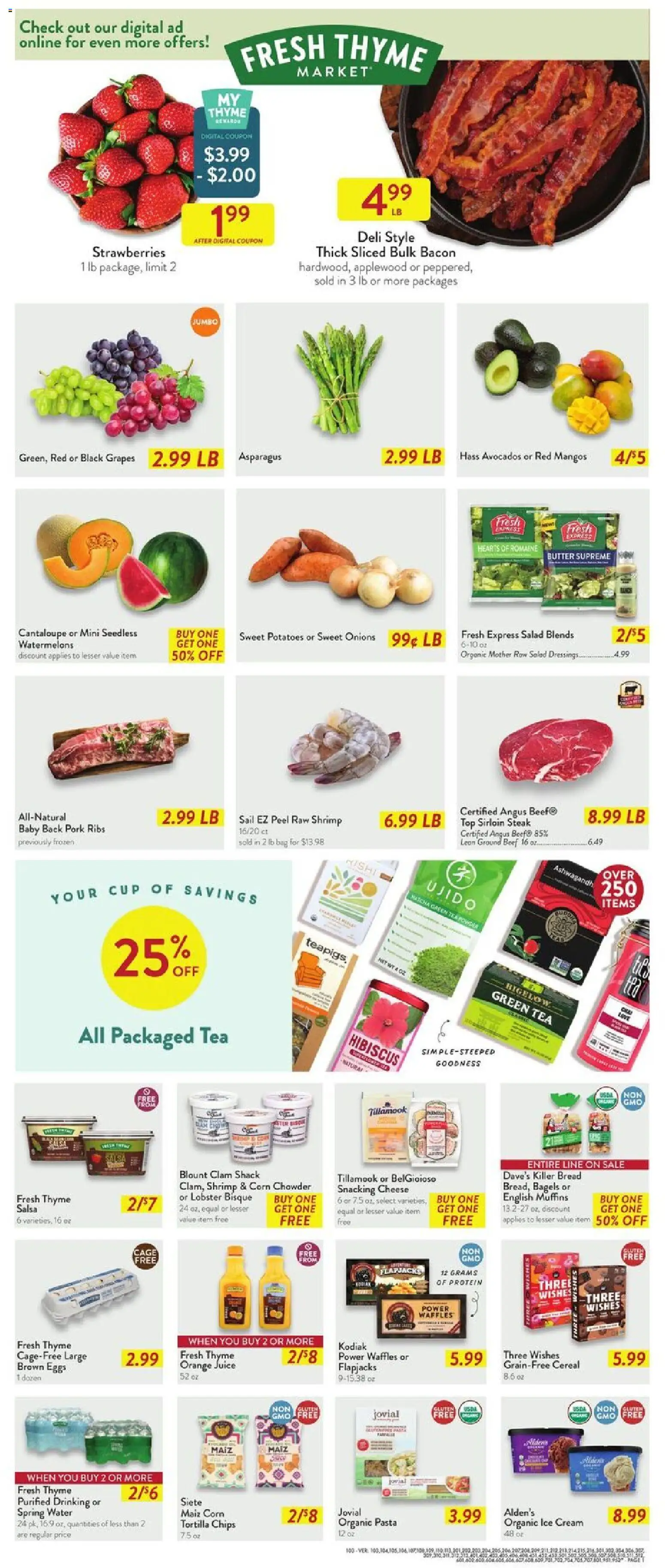 Fresh Thyme Weekly Ad - valid from 25.02.2026 | Page: 3 | Products: Asparagus, Eggs, Pasta, Water