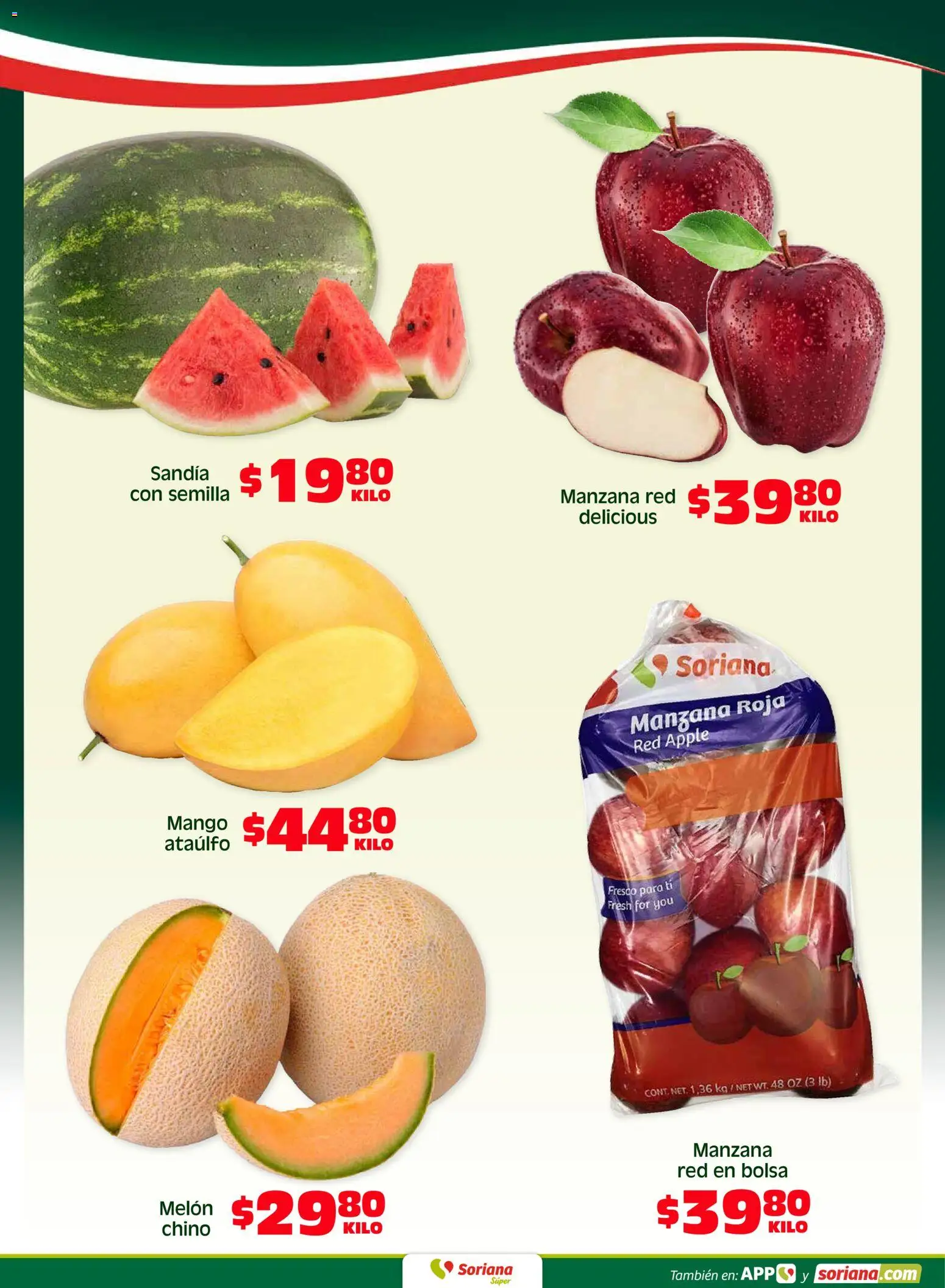 Nuevas ofertas de Soriana válidas en toda la República Mexicana desde el 10.04.2026. ¡Encuentra las mejores ofertas en Soriana Fin de Semana Súper: Ver, Tab, Chis, Camp, Yuc y Q. Roo! | Página: 2 | Productos: Melón, Bolsa, Manzana, Mango