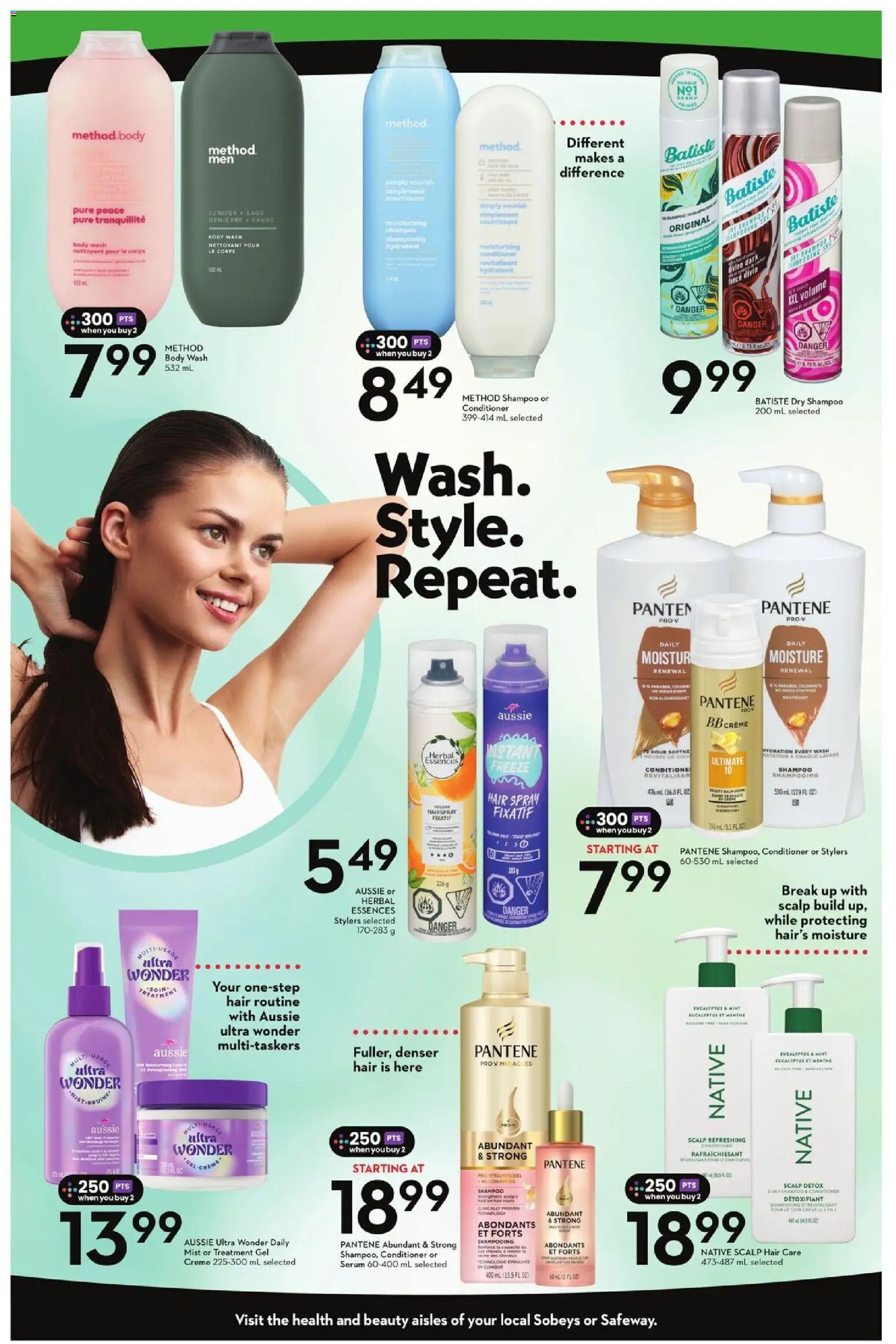 Sobeys flyer valid from 12.02.2026 | Page: 8 | Products: Shampoo, Conditioner, Hair spray, Body wash