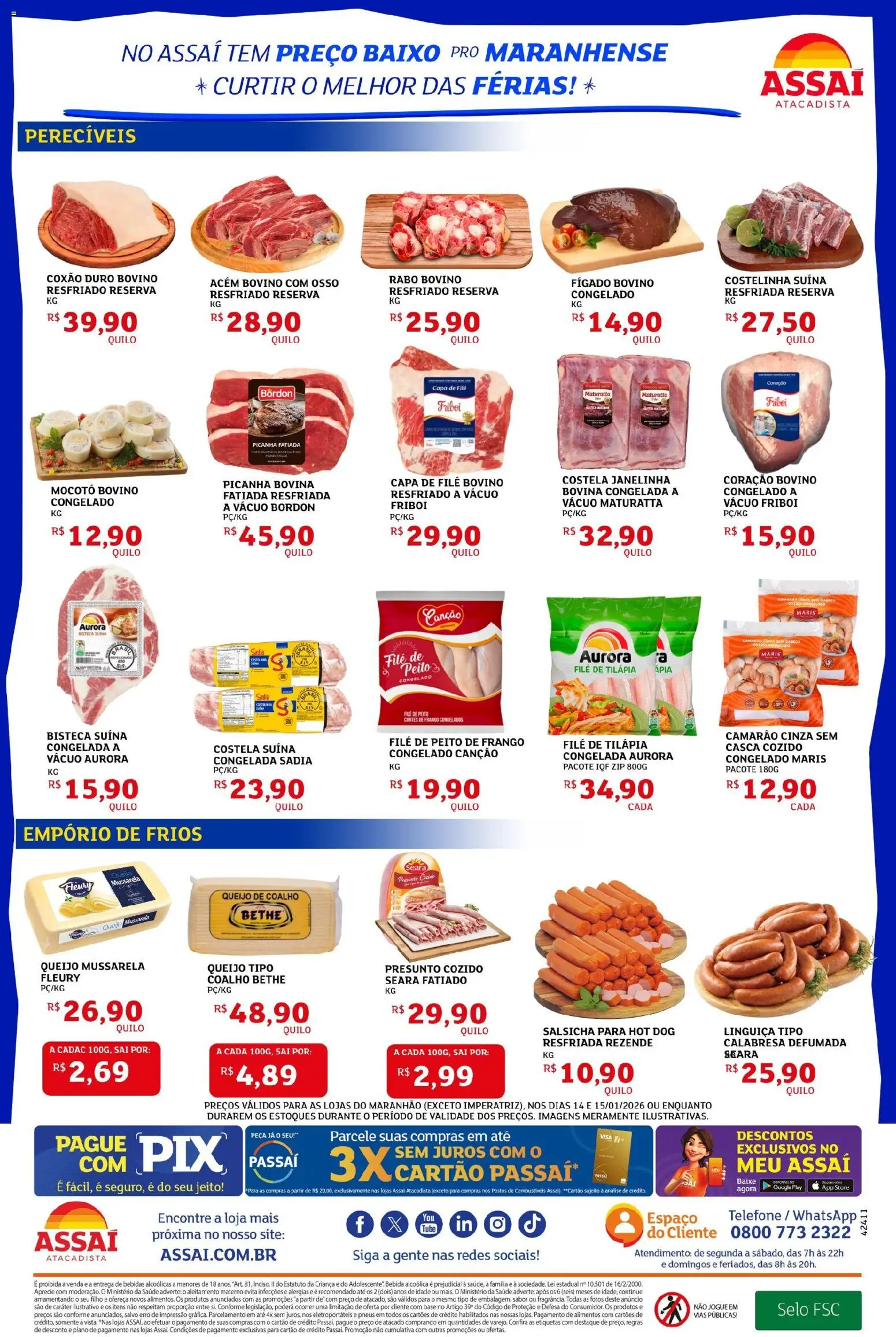Assaí Atacadista Folheto - válido de 14.01.2026 | Página: 2 | Produtos: Linguiça, Tilápia, Base, Mussarela