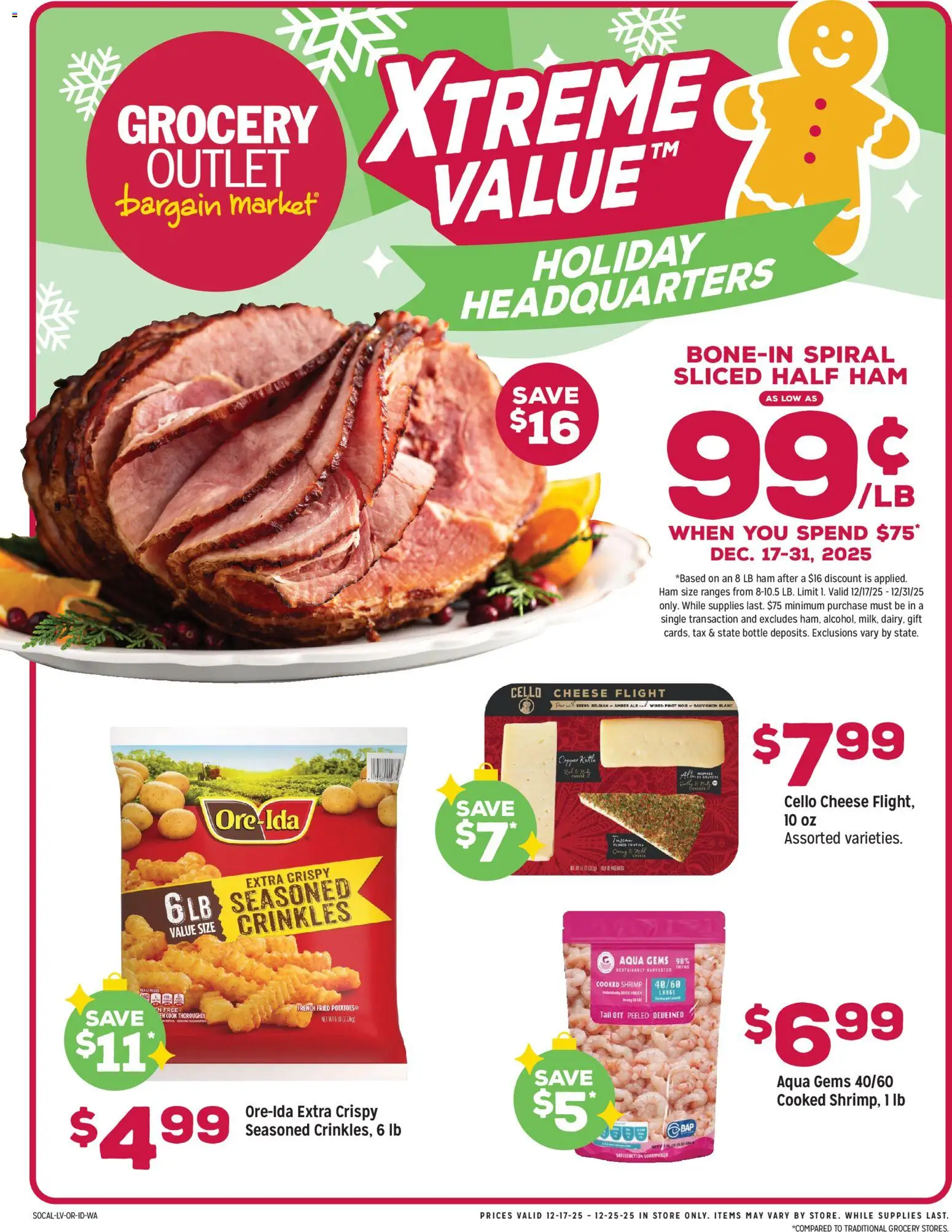 Grocery Outlet Weekly Ad - CA - valid from 17.12.2025 | Page: 1 | Products: Cheese, Ham, Potatoes, Kettle