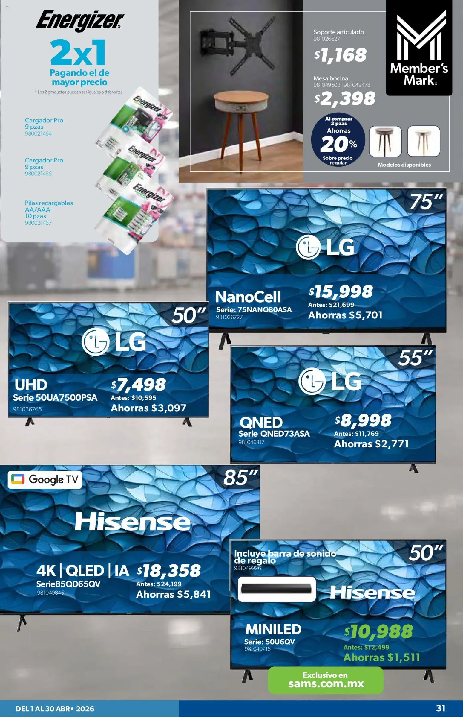 Nuevas ofertas de Sam's Club válidas en toda la República Mexicana desde el 01.04.2026. ¡Encuentra las mejores ofertas en Sam's Club catálogo! | Página: 31