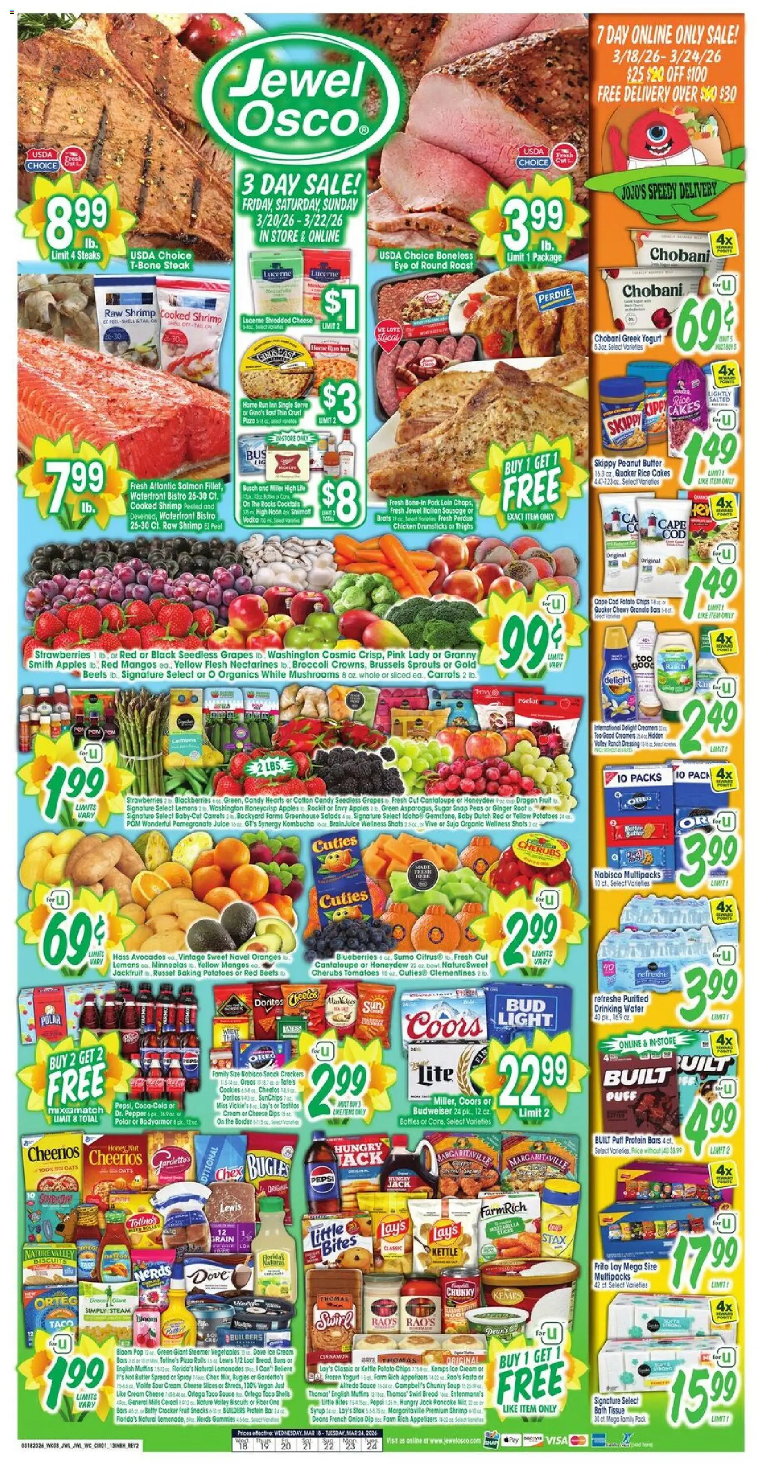 Jewel Osco Weekly Ad - IN - valid from 18.03.2026 | Page: 1 | Products: Broccoli, Water, Pepper, Sausage