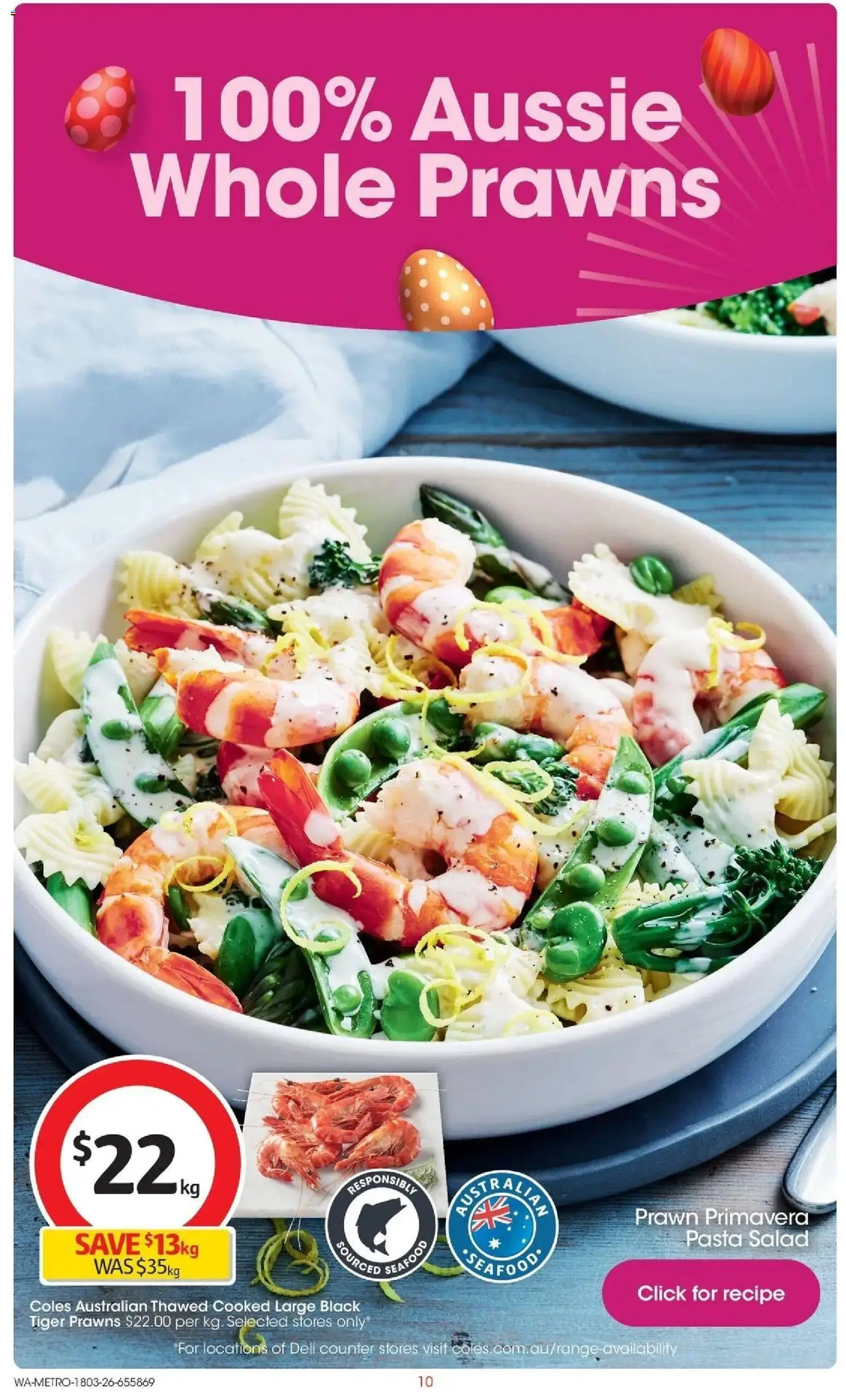 Coles catalogue - valid from 18.03.2026 | Page: 10 | Products: Pasta, Prawns, Salad, Seafood