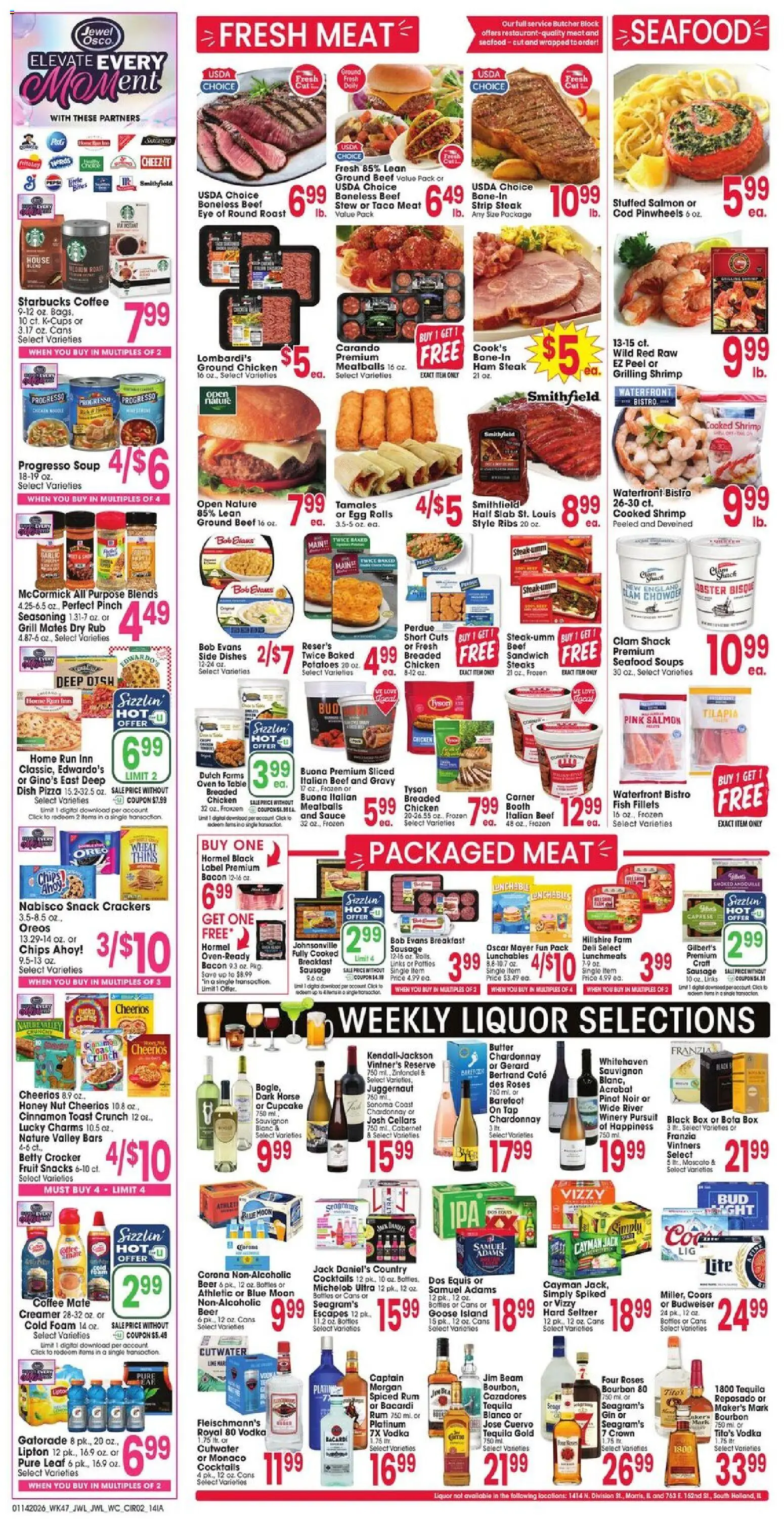 Jewel Osco Weekly Ad - IA - valid from 14.01.2026 | Page: 2 | Products: Bourbon, Gin, Chips, Sauce