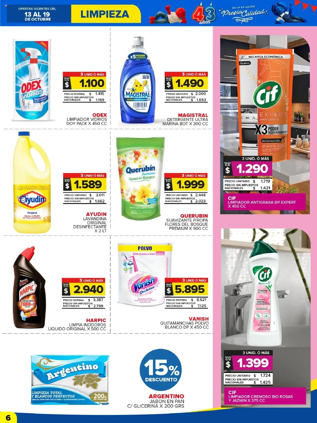 Carrefour Maxi catálogo - Chubut │ válido desde el 13.10.2025 | Página: 6 | Productos: Lavandina, Agua, Suavizante, Limpiador