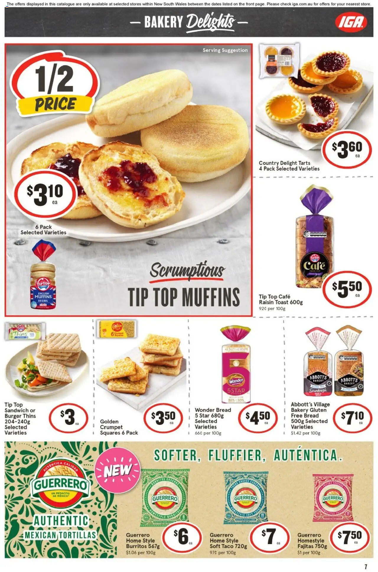 IGA catalogue - valid from 20.08.2025 | Page: 7 | Products: Bread, Muffins, Tortillas, Bakery