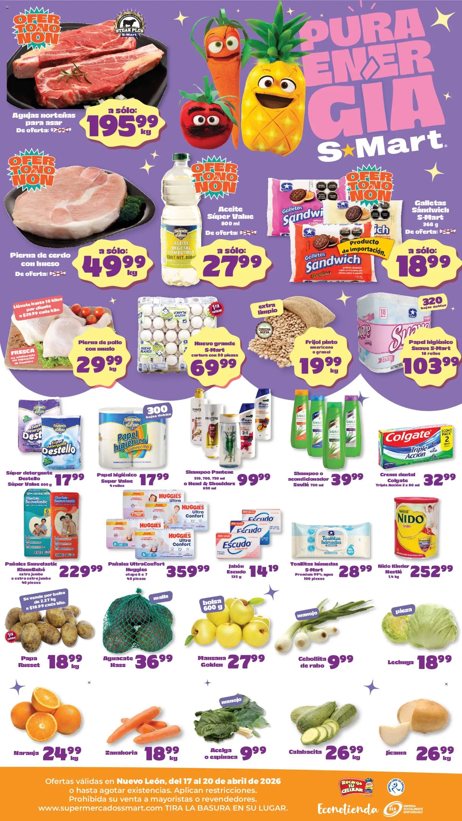 Nuevas ofertas de S-Mart válidas en toda la República Mexicana desde el 17.04.2026. ¡Encuentra las mejores ofertas en S-Mart folleto Monterrey! | Página: 2 | Productos: Aceite, Chocolate, Galletas, Malla