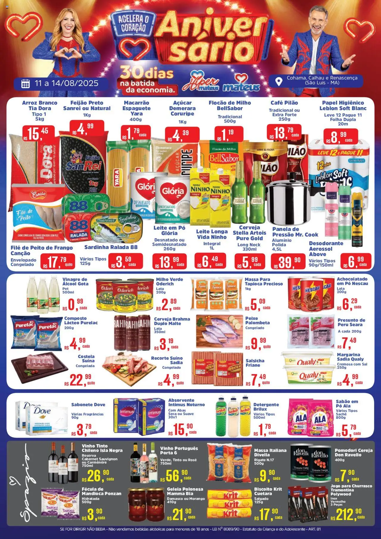Mateus Folheto - válido de 11.08.2025 | Página: 1 | Produtos: Leite, Massa, Papel higiênico, Peito de frango