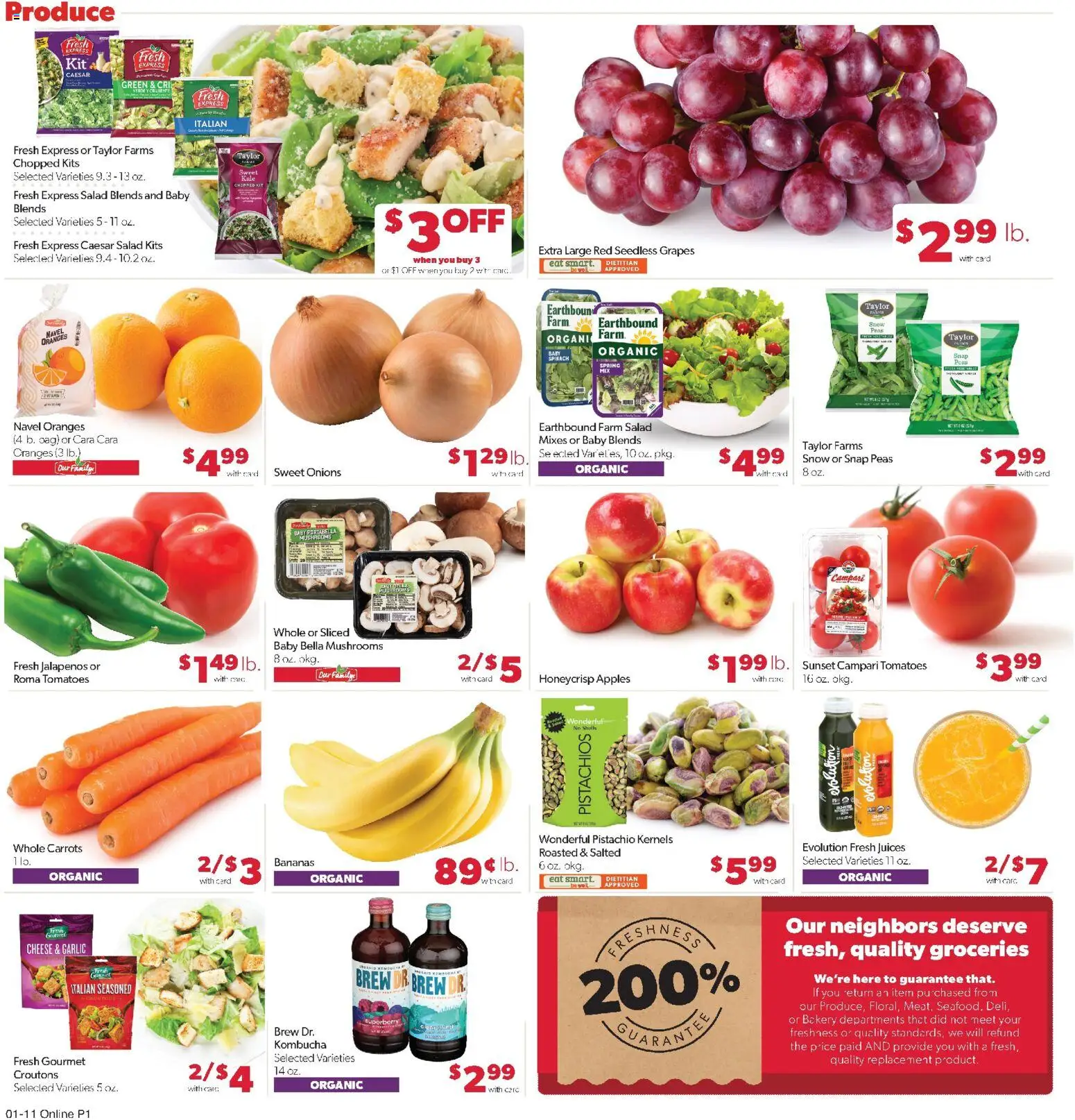 Family Fare Weekly Ad - valid from 11.01.2026 | Page: 6 | Products: Spinach, Bananas, Salad, Grapes