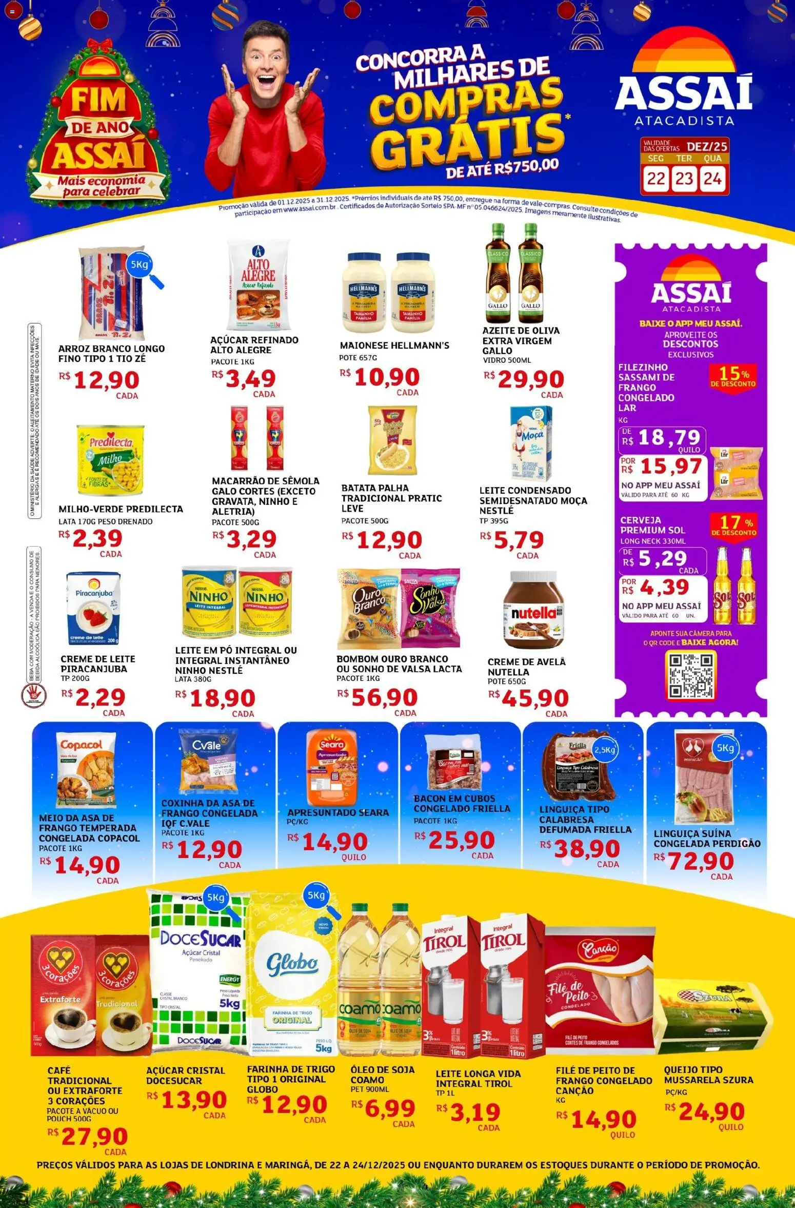 Assaí Atacadista Folheto - válido de 22.12.2025 | Página: 1 | Produtos: Arroz, Maionese, Azeite, Creme de avelã