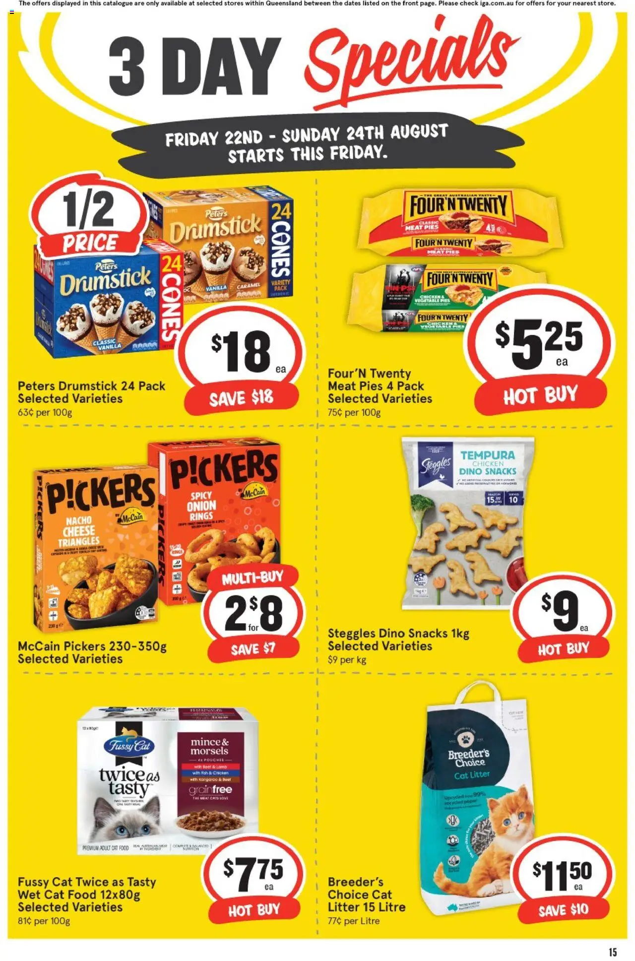 IGA catalogue - valid from 22.08.2025 | Page: 4 | Products: Cheese, Chicken, Meat, Pies