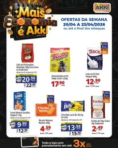 Akki Atacadista ofertas Mais economia - Pré-Visualização do folheto da loja Akki Atacadista, válido de 20.04.2026 | Página: 4 | Produtos: Pó, Biscoito, Farinha de trigo, Café