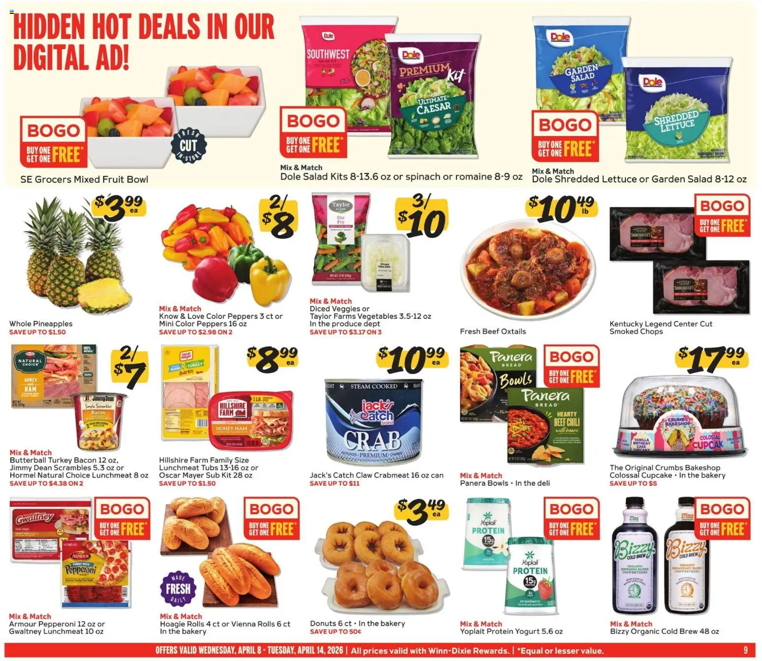 Winn Dixie Weekly Ad - valid from 08.04.2026 | Page: 9 | Products: Bakery, Romaine, Lettuce, Peppers