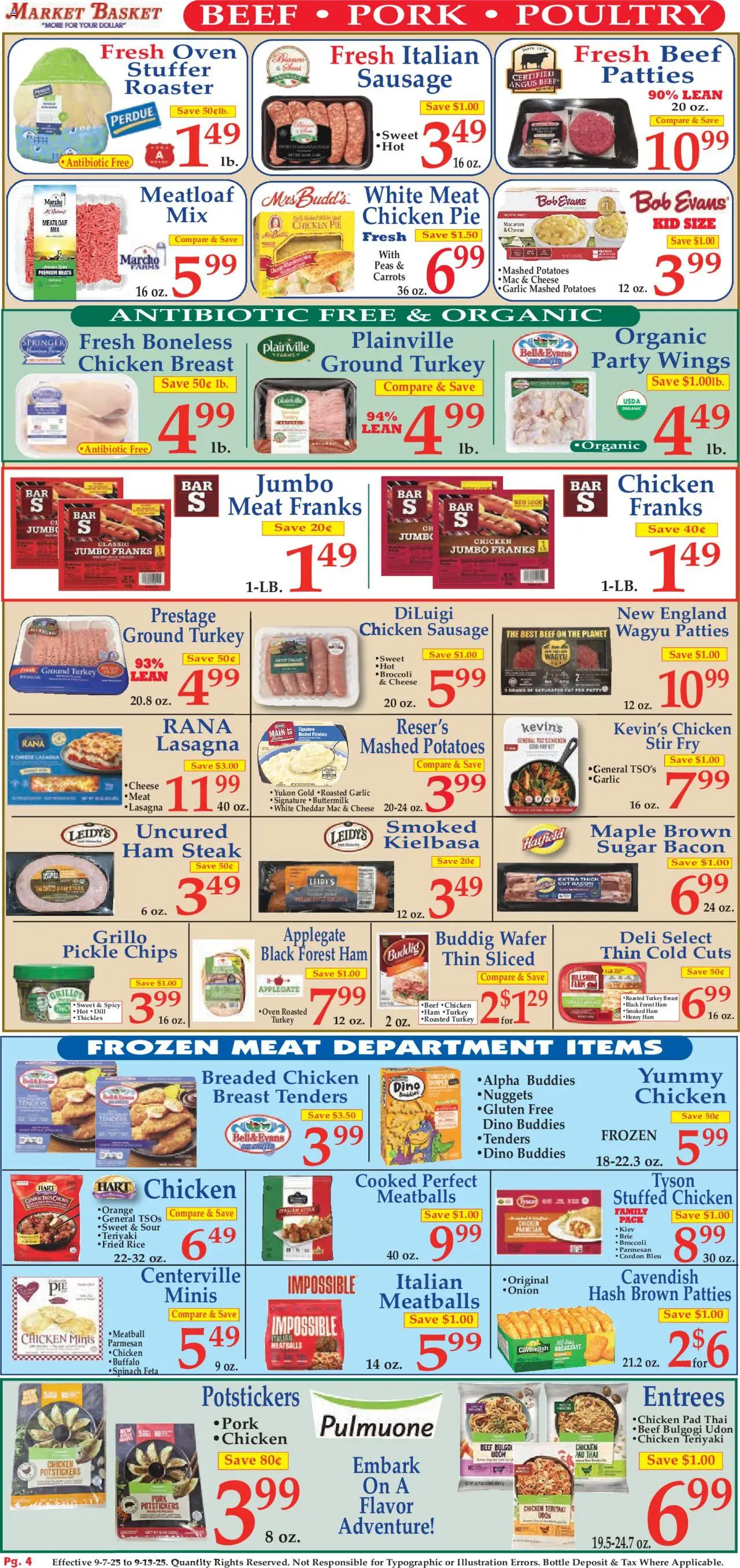 Market Basket Ad - valid from 07.09.2025 | Page: 4 | Products: Chicken meat, Beef, Chips, Garlic