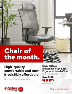 Preview of Staples flyer - Chair of the month from shop Staples valid from 06.03.2026