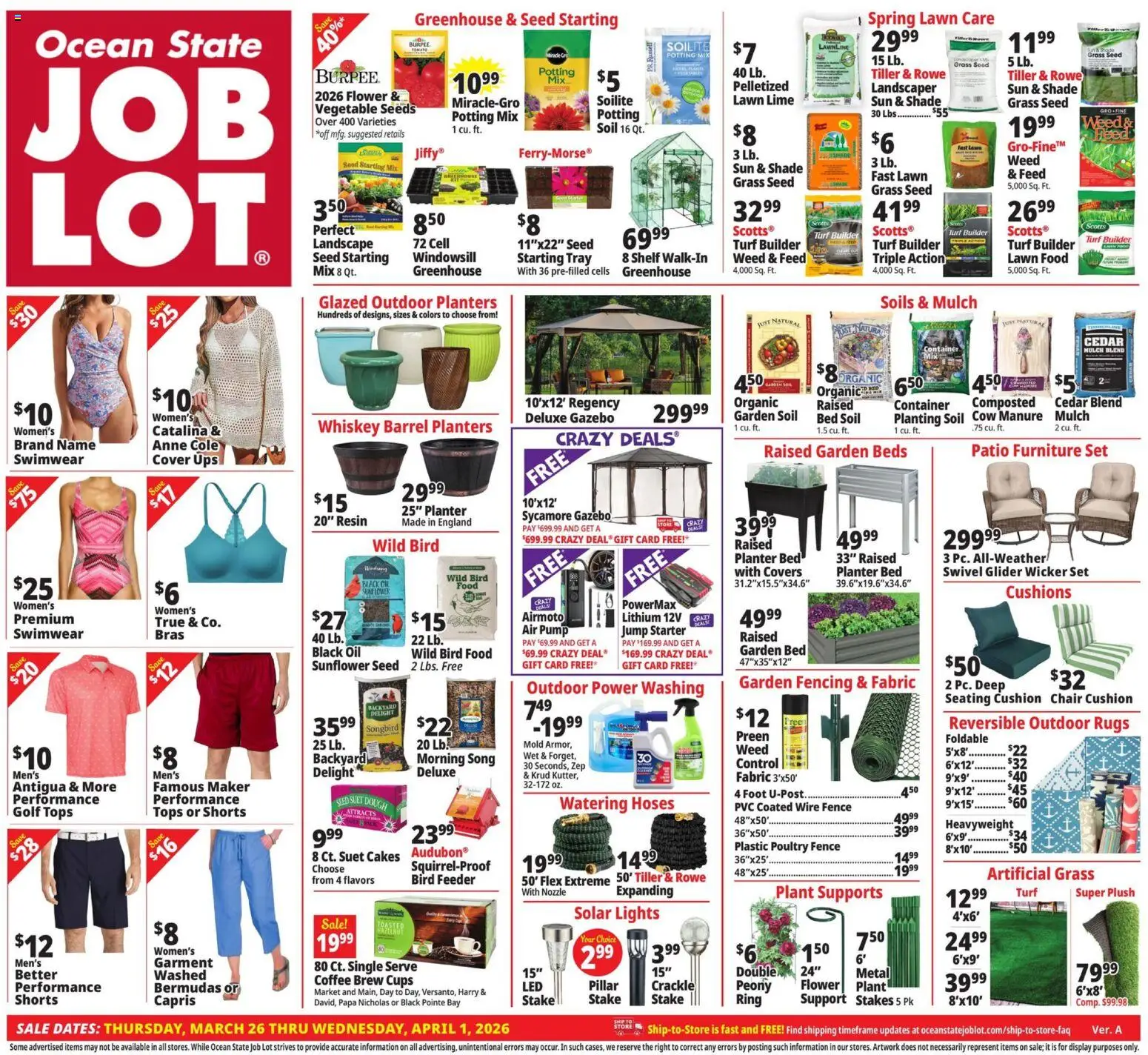 Ocean State Job Lot Weekly Ad - MA - valid from 26.03.2026 | Page: 1 | Products: Bed, Wire, Oil, Poultry
