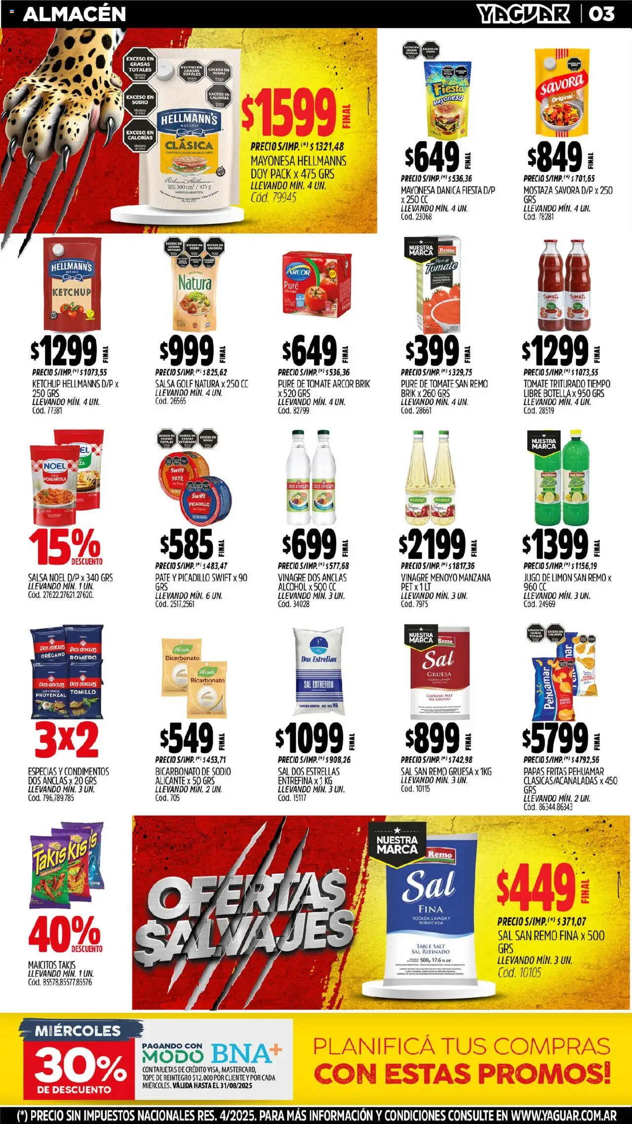 Yaguar - Tigre │ válido desde el 11.08.2025 | Página: 3 | Productos: Ketchup, Tomate, Paté, Jugo