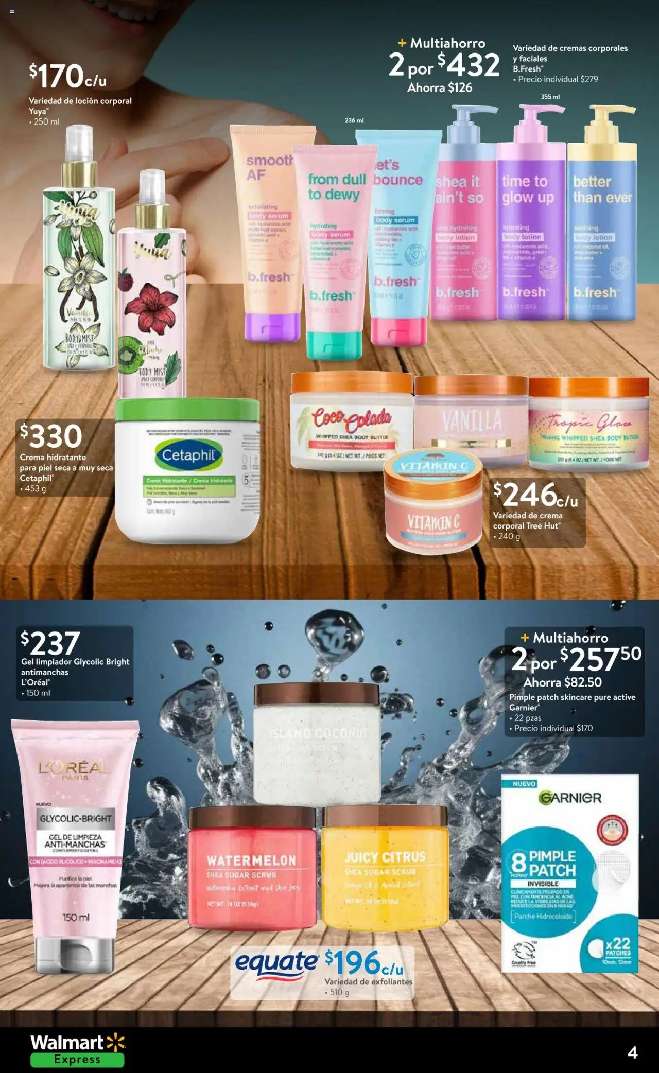 Nuevas ofertas de Walmart Express válidas en toda la República Mexicana desde el 17.09.2025. ¡Encuentra las mejores ofertas en Walmart Express - Folleto - Dale a tu piel el glow! | Página: 4 | Productos: Loción, Limpiador, Body, Crema corporal