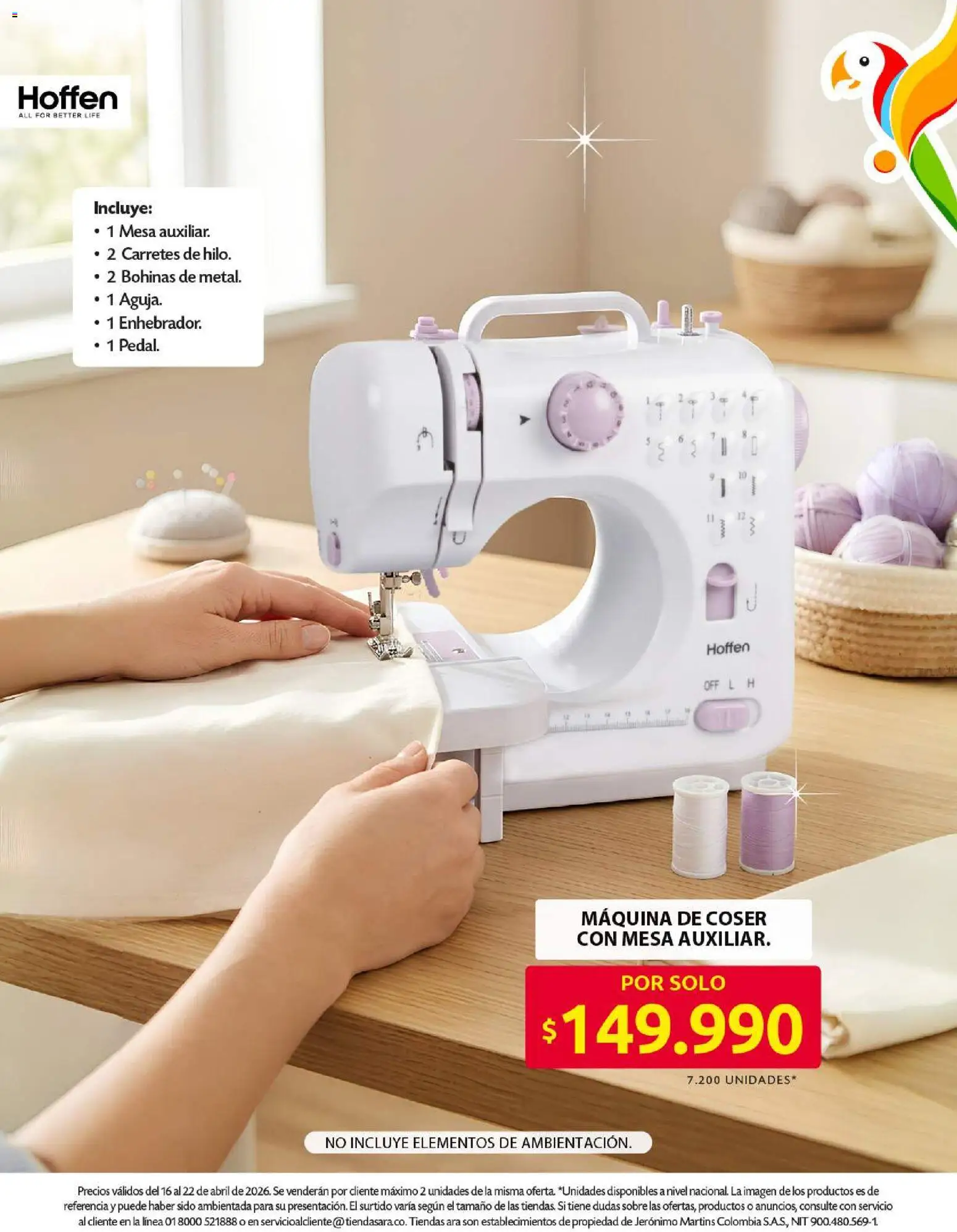 Ara revista - valida desde el 16.04.2026 | Página: 15 | Productos: Sobre, Máquina de coser, Mesa