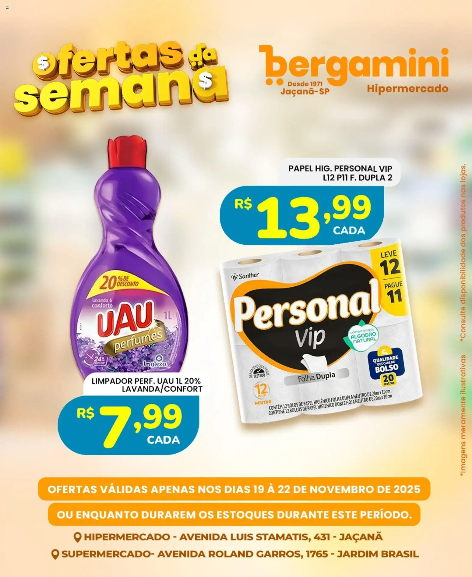 Supermercado Bergamini Folheto - válido de 19.11.2025 | Página: 23 | Produtos: Algodão, Perfumes, Papel higiênico