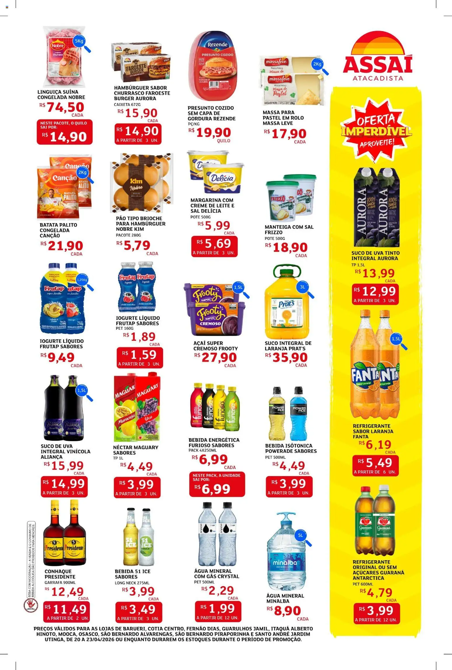 Assaí Atacadista Folheto - válido de 20.04.2026 | Página: 3 | Produtos: Linguiça, Iogurte, Água mineral, Batata