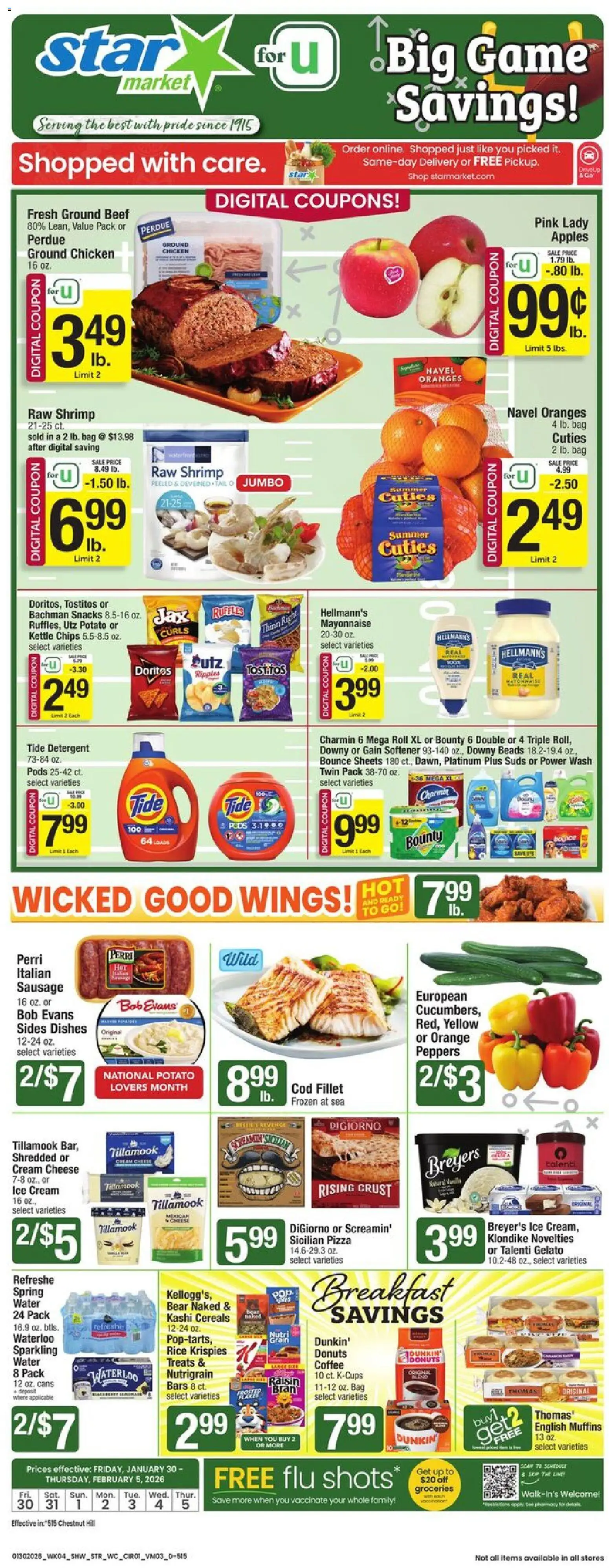 Star Market Weekly Ad - MA - valid from 30.01.2026 | Page: 1 | Products: Beef, Cereals, Game, Bag