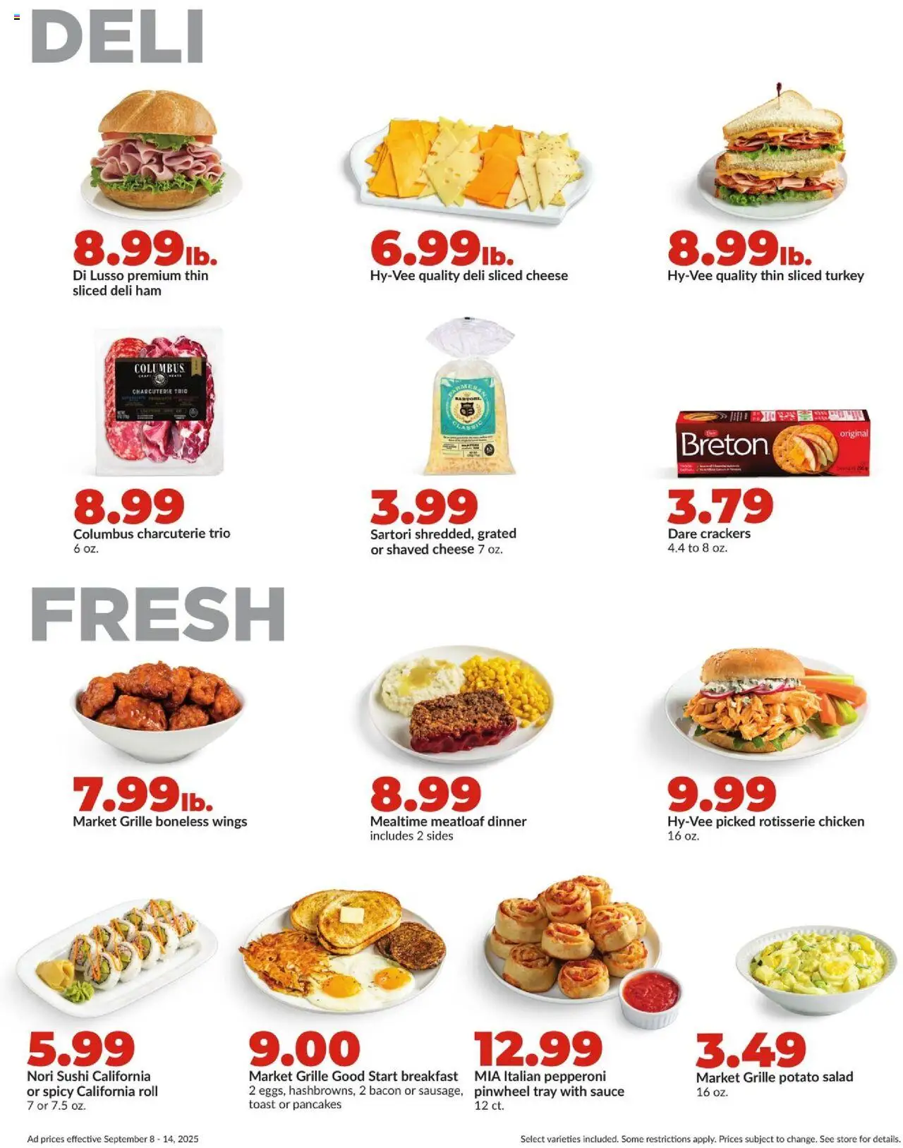 HyVee Weekly Ad - valid from 08.09.2025 | Page: 13 | Products: Cheese, Ham, Salad, Sauce