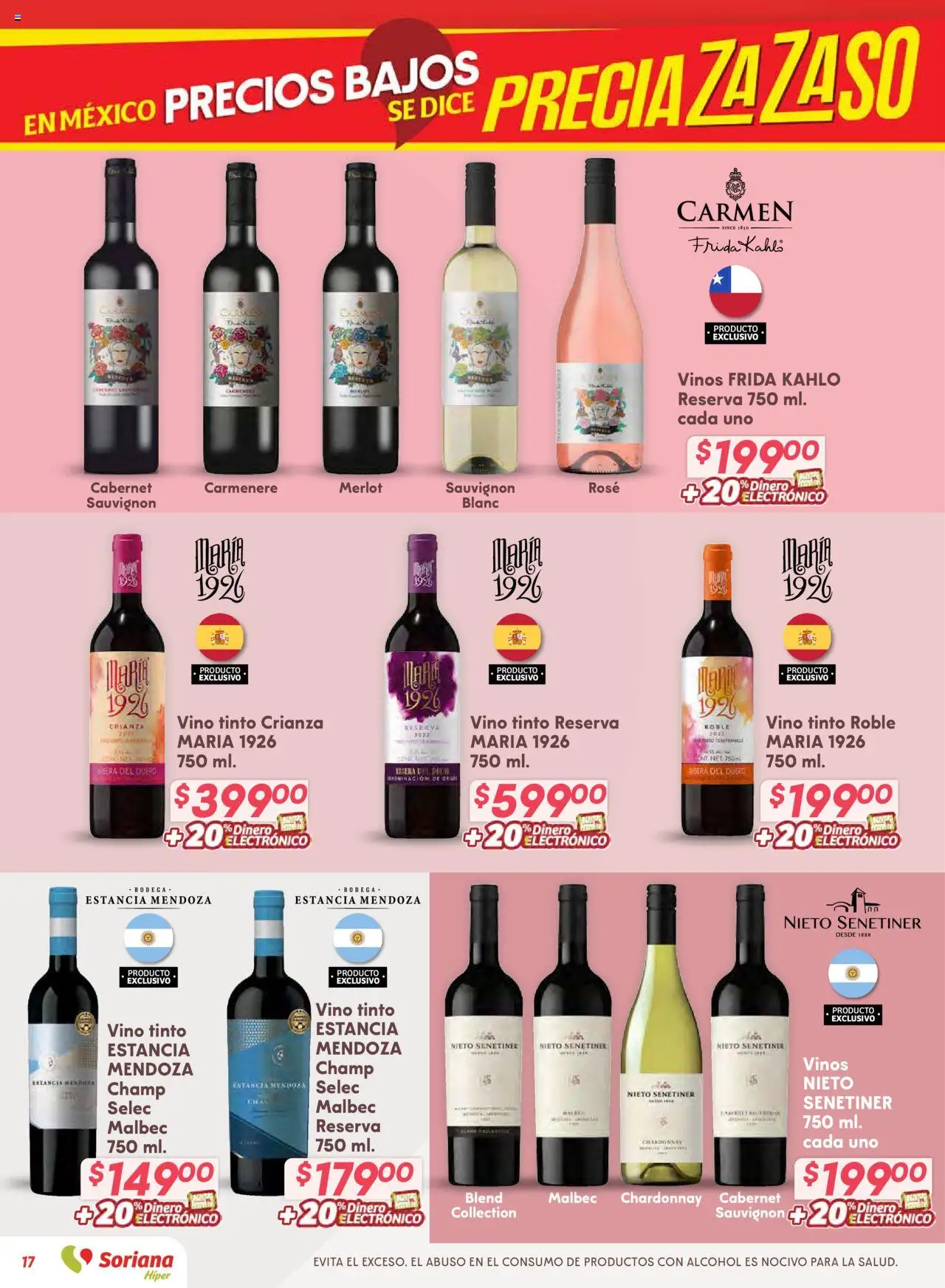 Nuevas ofertas de Soriana válidas en toda la República Mexicana desde el 14.08.2025. ¡Encuentra las mejores ofertas en Soriana - Preciazazaso Híper: Valle de México! | Página: 17 | Productos: Vino