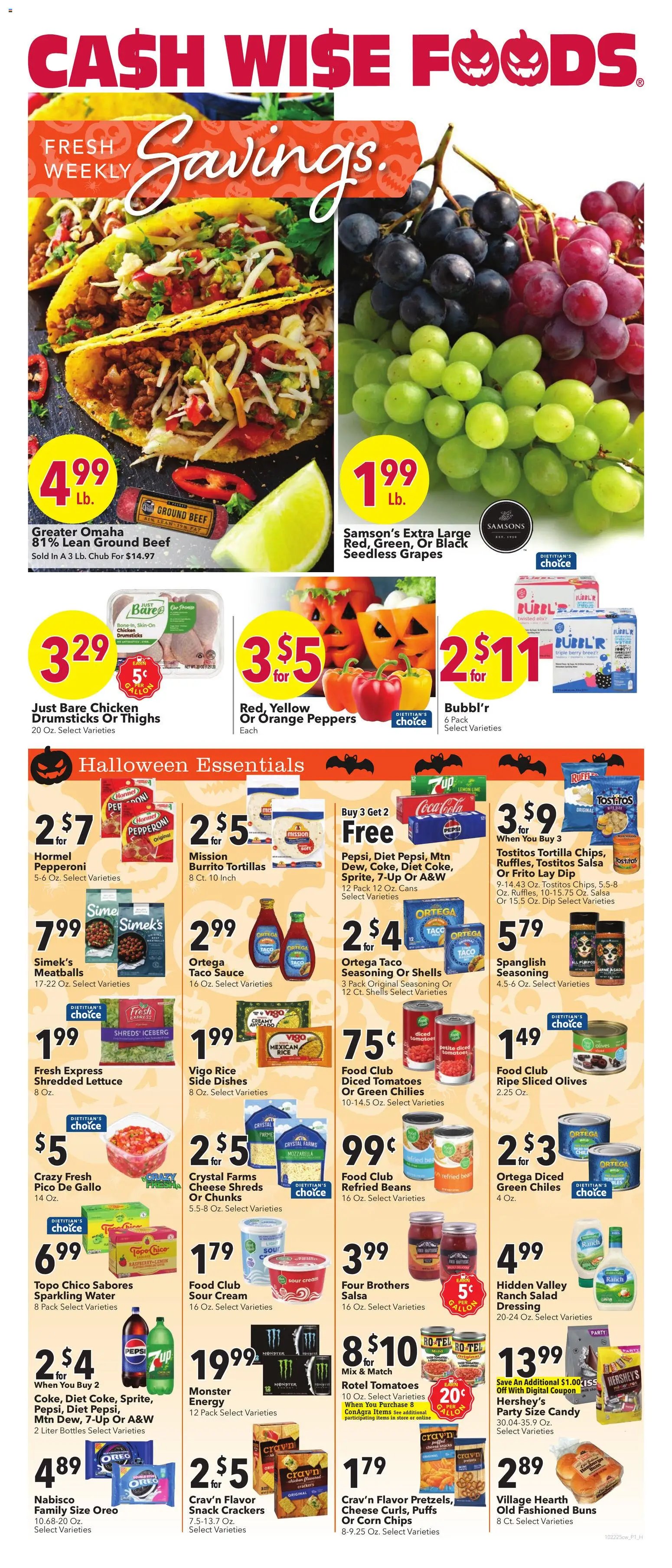 Cash Wise Weekly Ad - valid from 22.10.2025 | Page: 1 | Products: Peppers, Beef, Water, Sauce