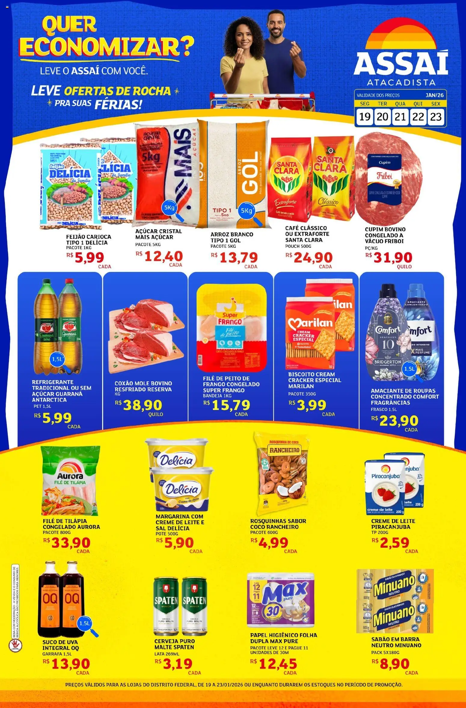 Assaí Atacadista Folheto - válido de 19.01.2026 | Página: 1 | Produtos: Sabão, Cerveja, Carne, Papel higiênico