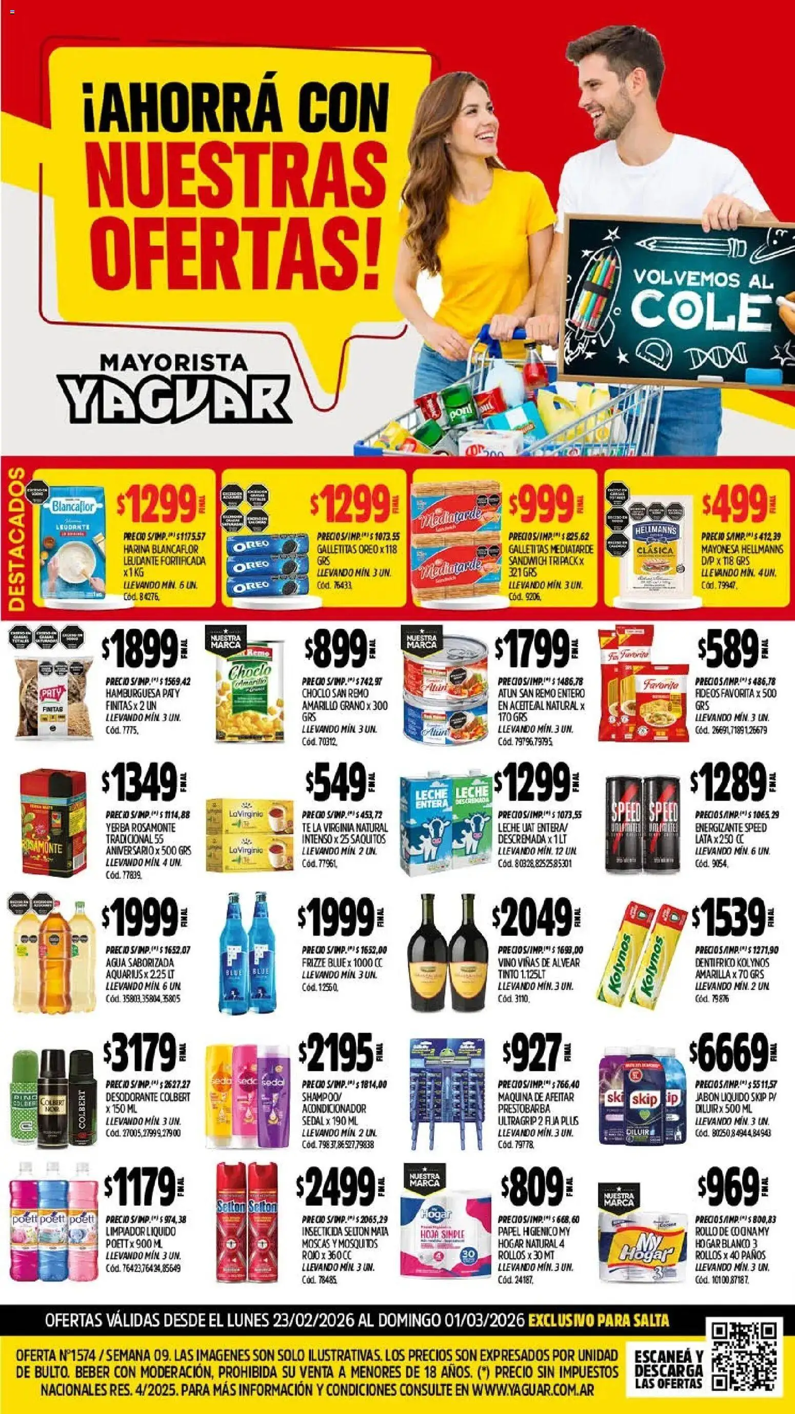 Yaguar - Oferta Semanal Salta │ válido desde el 23.02.2026 | Página: 1 | Productos: Jabón líquido, Acondicionador, Atún, Agua