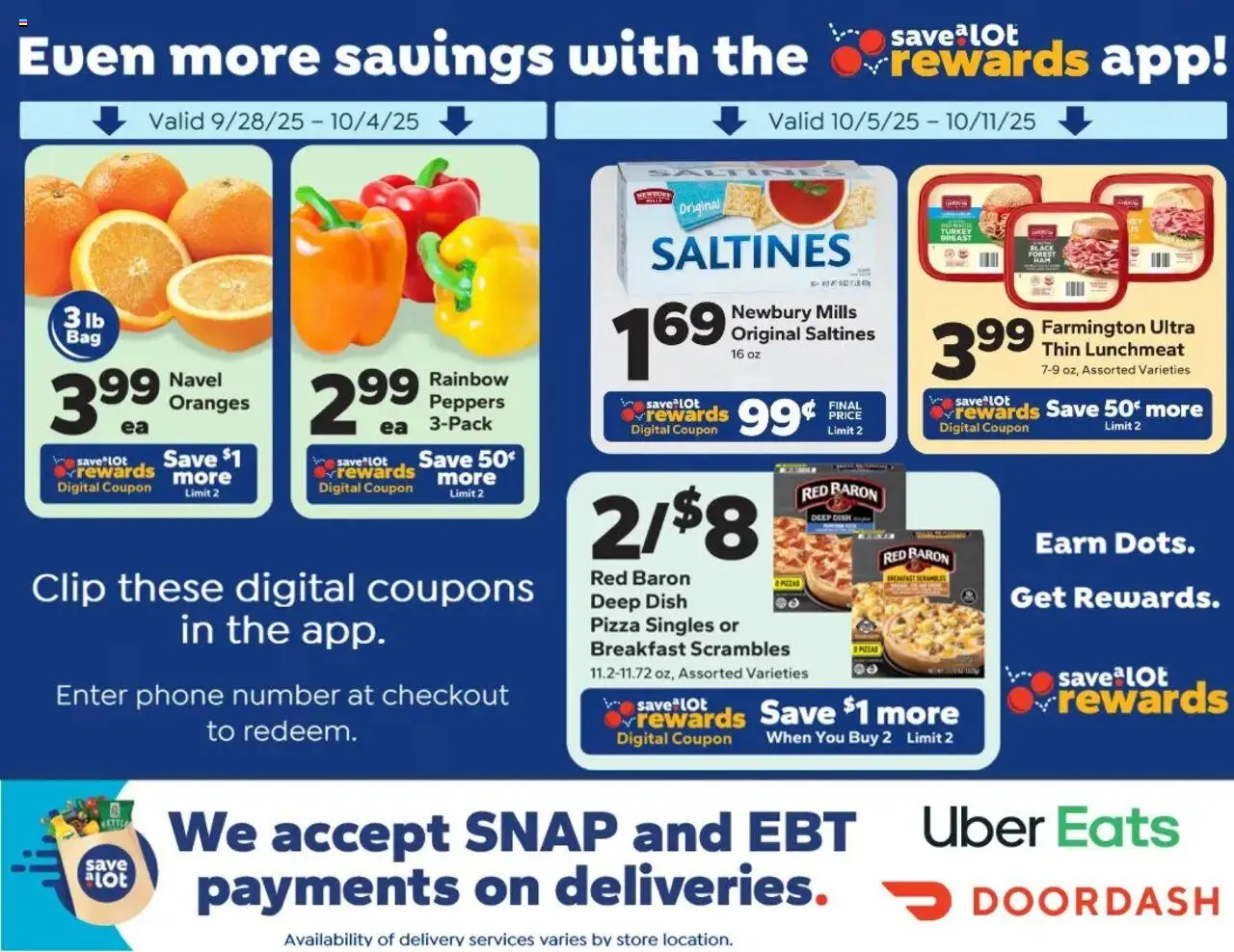 Save a Lot Ad - valid from 04.10.2025 | Page: 2 | Products: Clip, Pizza, Oranges, Phone