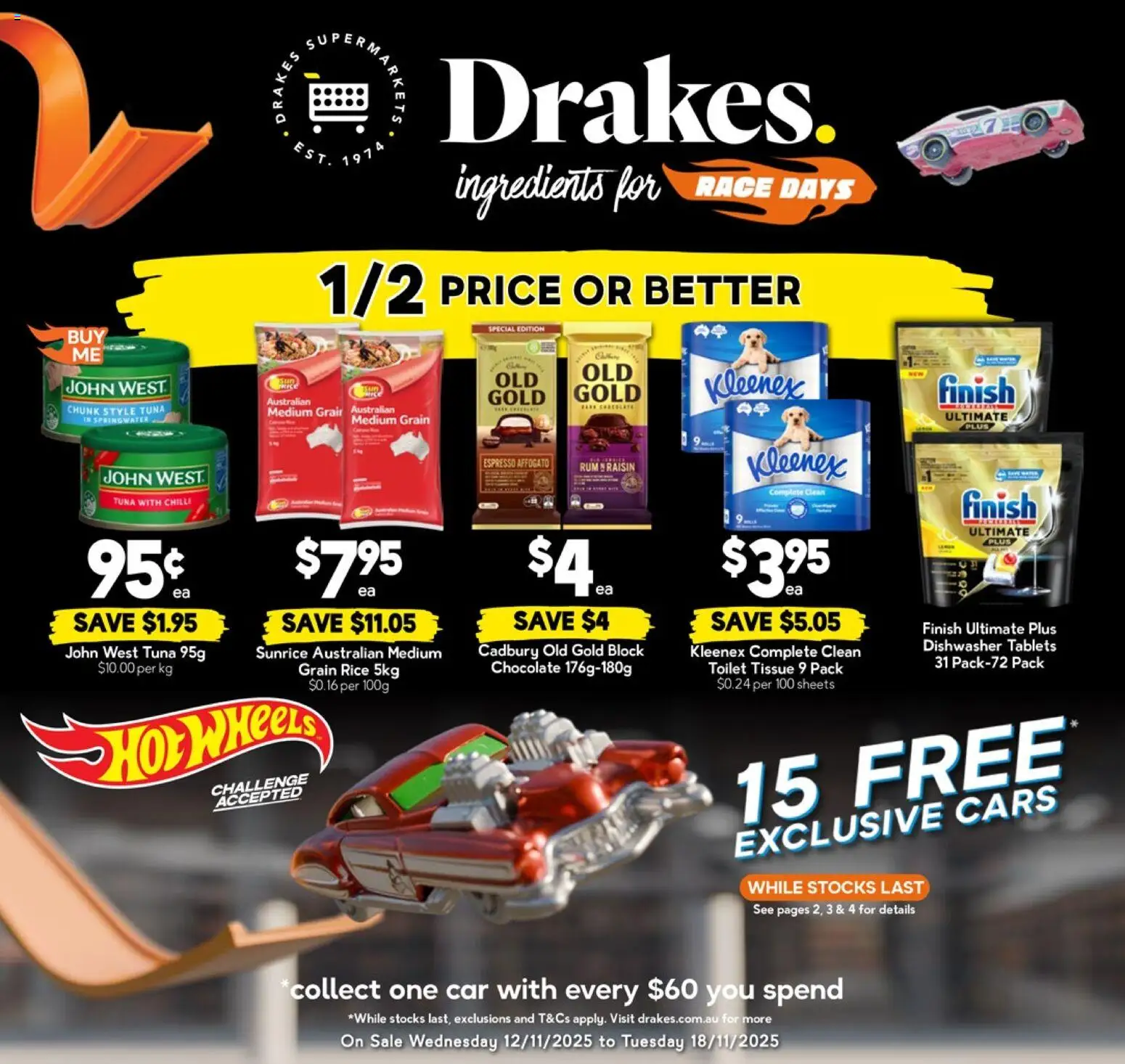 Drakes catalogue - valid from 12.11.2025 | Page: 1 | Products: Toilet, Rice, Tuna, Dishwasher
