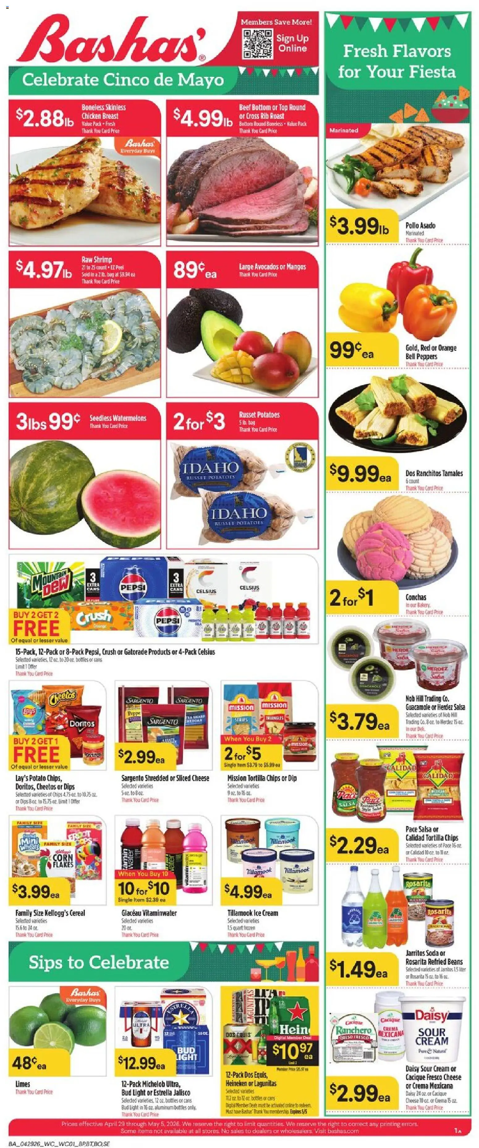 Basha's Weekly Ad - valid from 29.04.2026 | Page: 1 | Products: Corn, Sour cream, Cream, Water