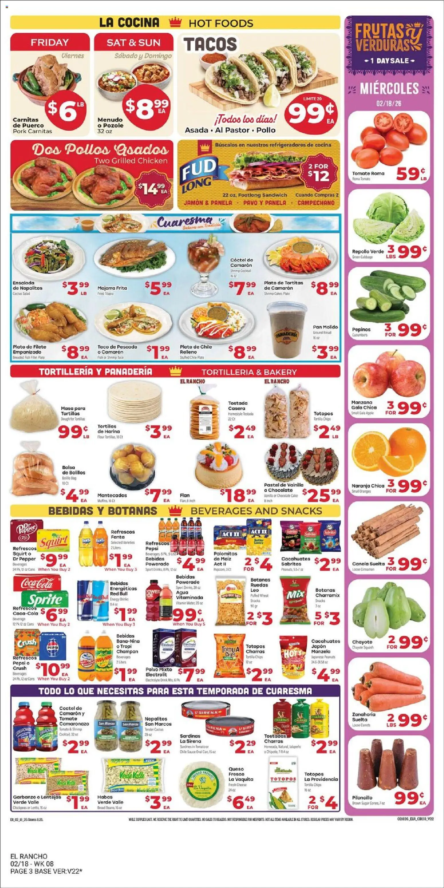 El Rancho Weekly Ad - valid from 18.02.2026 | Page: 3 | Products: Chickpeas, Salad, Sugar, Pepper