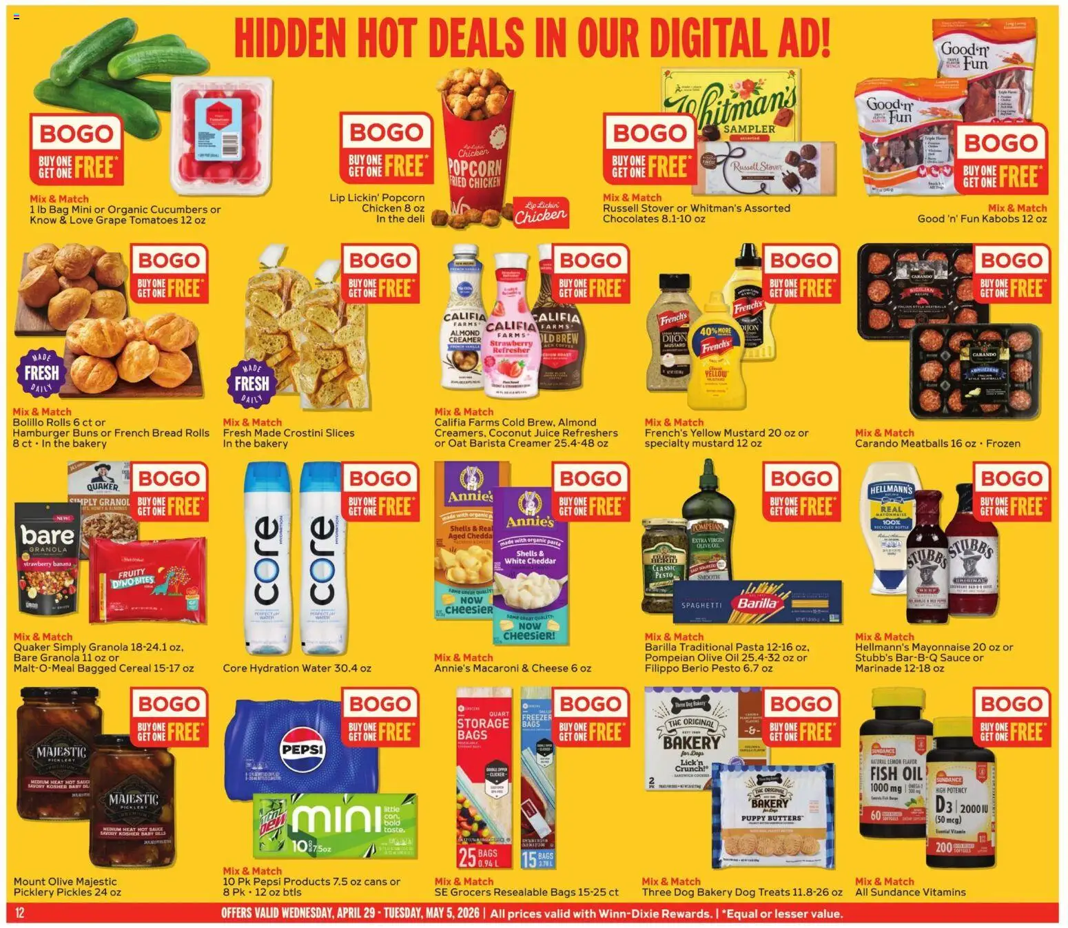 Winn Dixie Weekly Ad - valid from 29.04.2026 | Page: 12 | Products: Tomatoes, Fish, Cucumbers, Bag