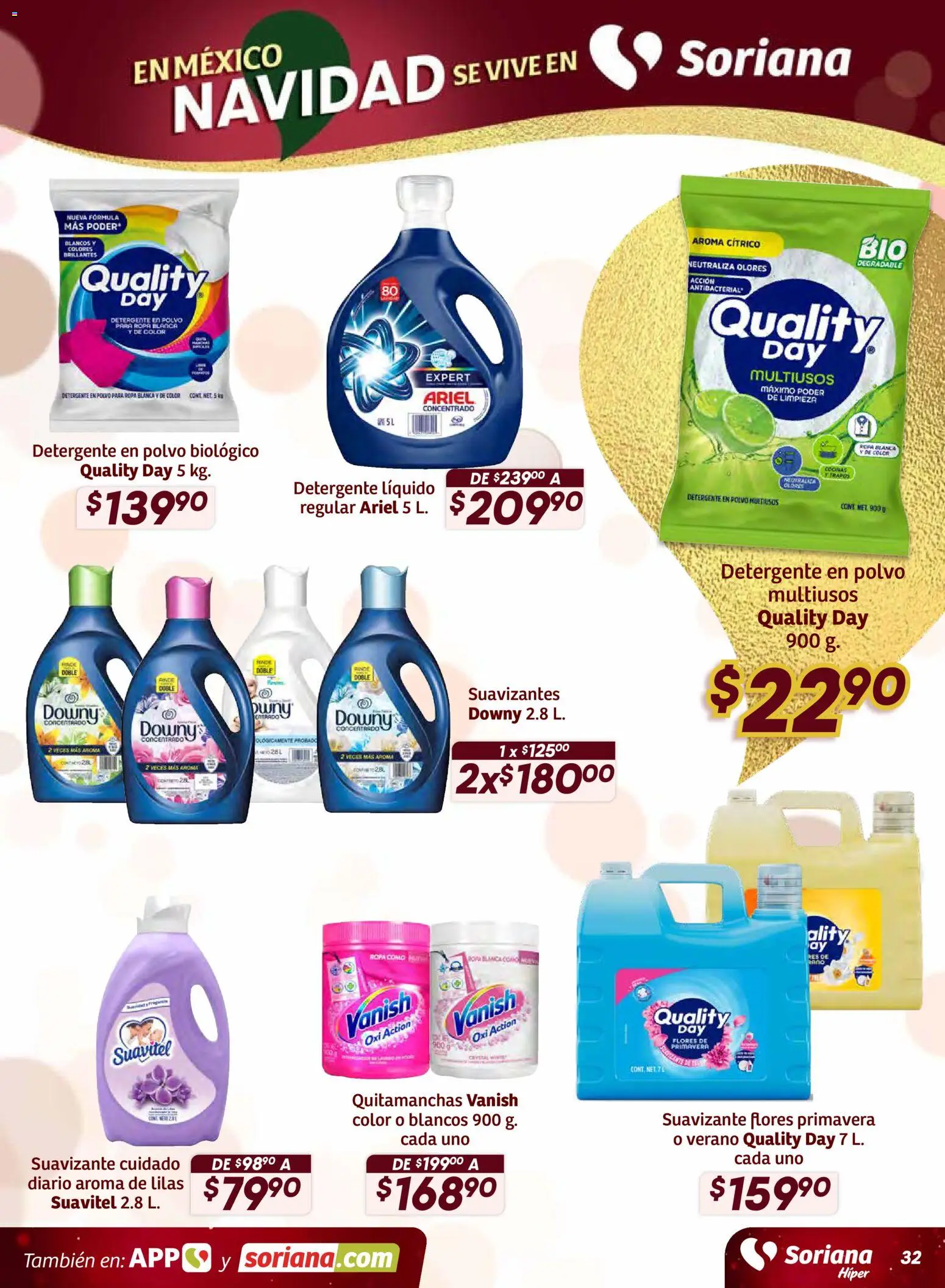 Nuevas ofertas de Soriana válidas en toda la República Mexicana desde el 11.12.2025. ¡Encuentra las mejores ofertas en Soriana - Preciazazaso Híper: BCS, Jal, Nay, Sin, Son! | Página: 32 | Productos: Quitamanchas, Detergente, Suavizante, Ropa