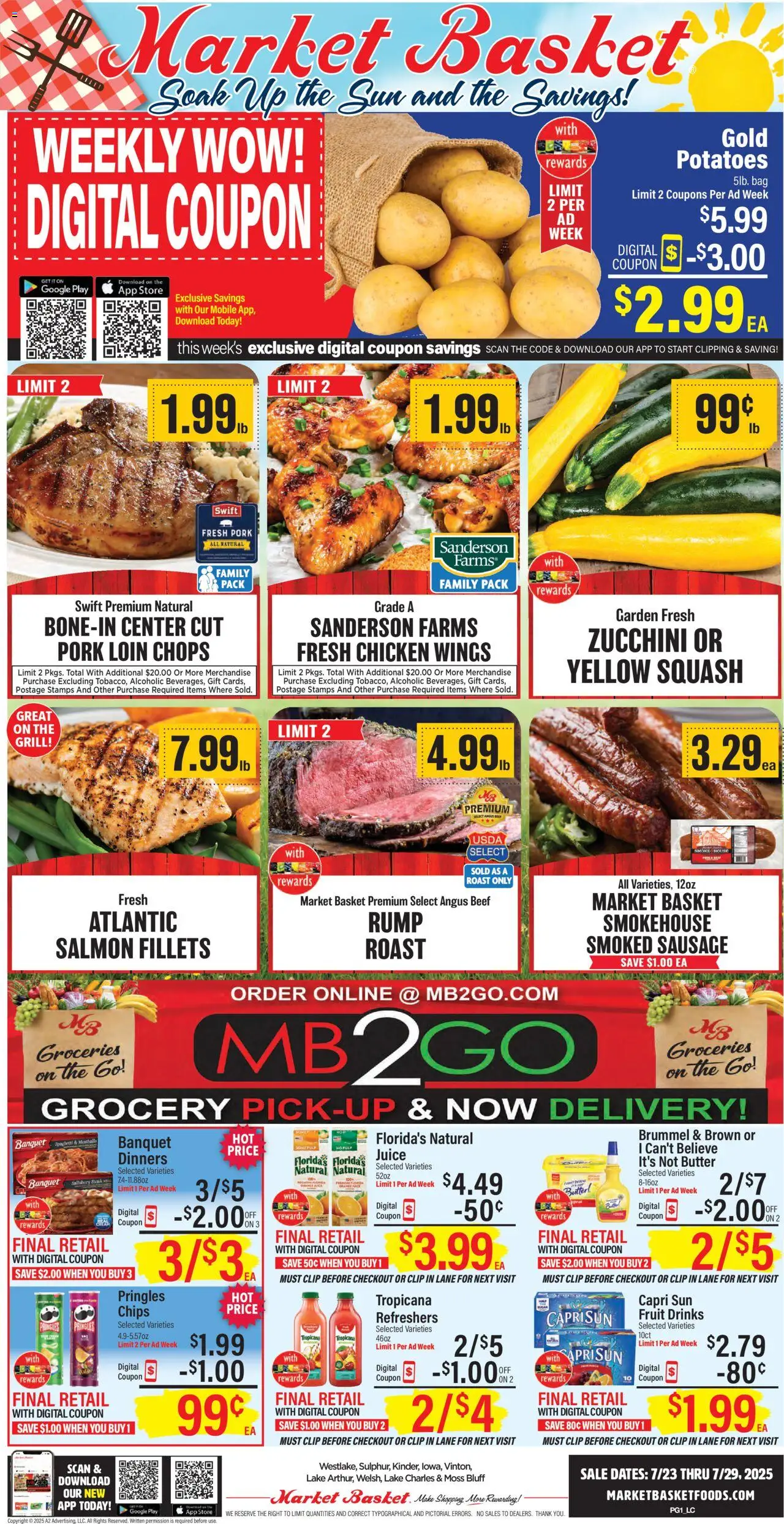 Market Basket Weekly Ad - valid from 23.07.2025 | Page: 1 | Products: Clip, Butter, Potatoes, Grill