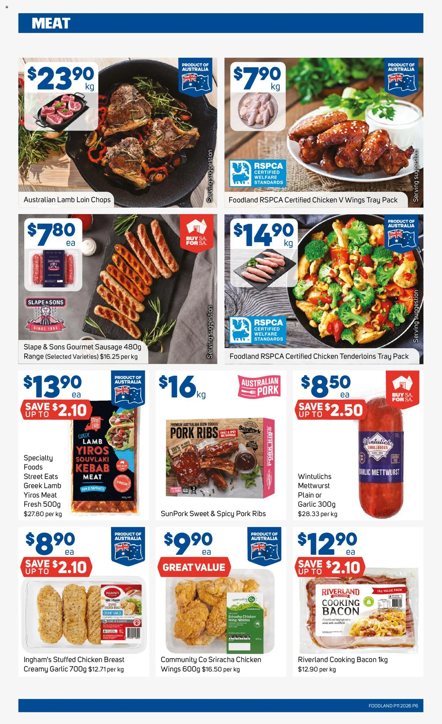 Foodland catalogue - valid from 11.03.2026 | Page: 6 | Products: Chicken, Lamb, Meat, Sausage