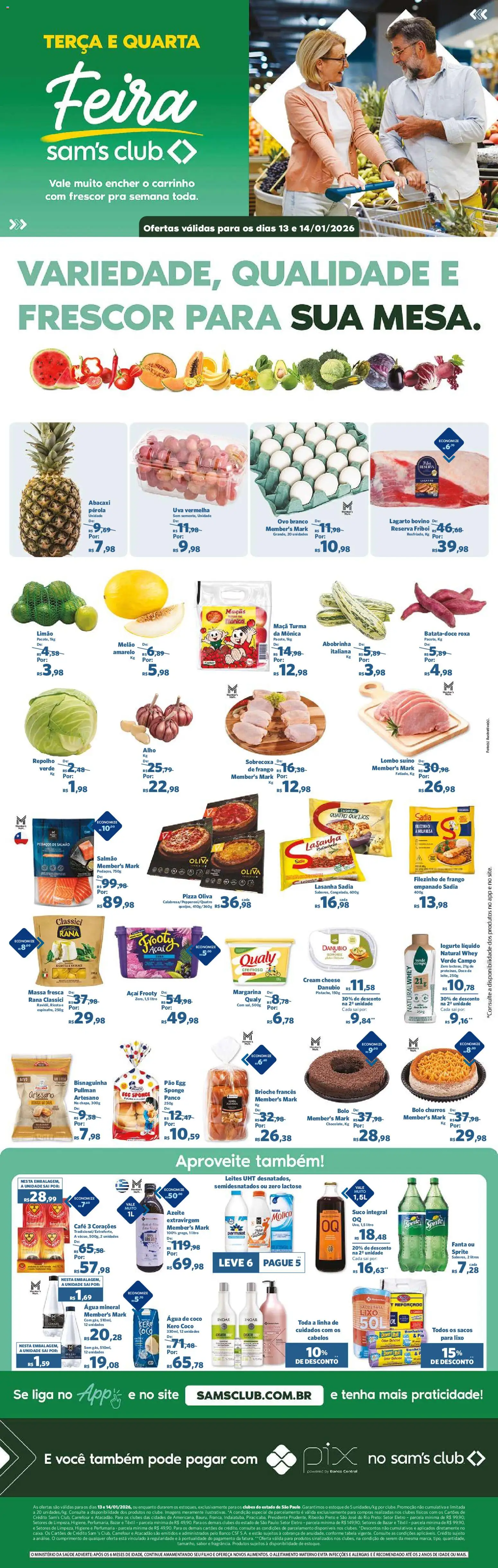 Sam's Club Folheto - válido de 13.01.2026 | Página: 1 | Produtos: Melão, Salmão, Ricota, Bolo