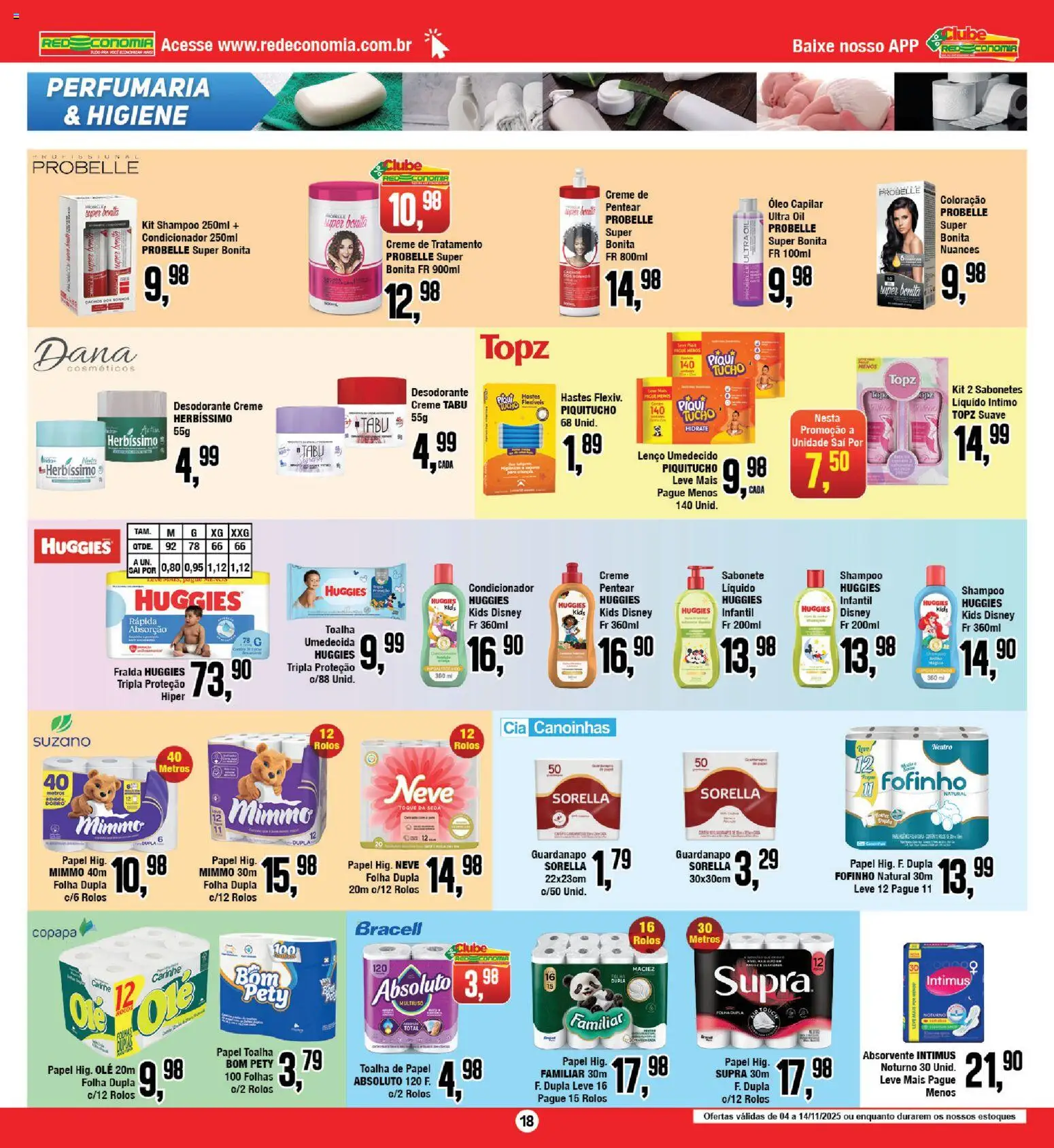 RedEconomia Folheto - válido de 04.11.2025 | Página: 18 | Produtos: Shampoo, Creme, Absorvente, Guardanapo