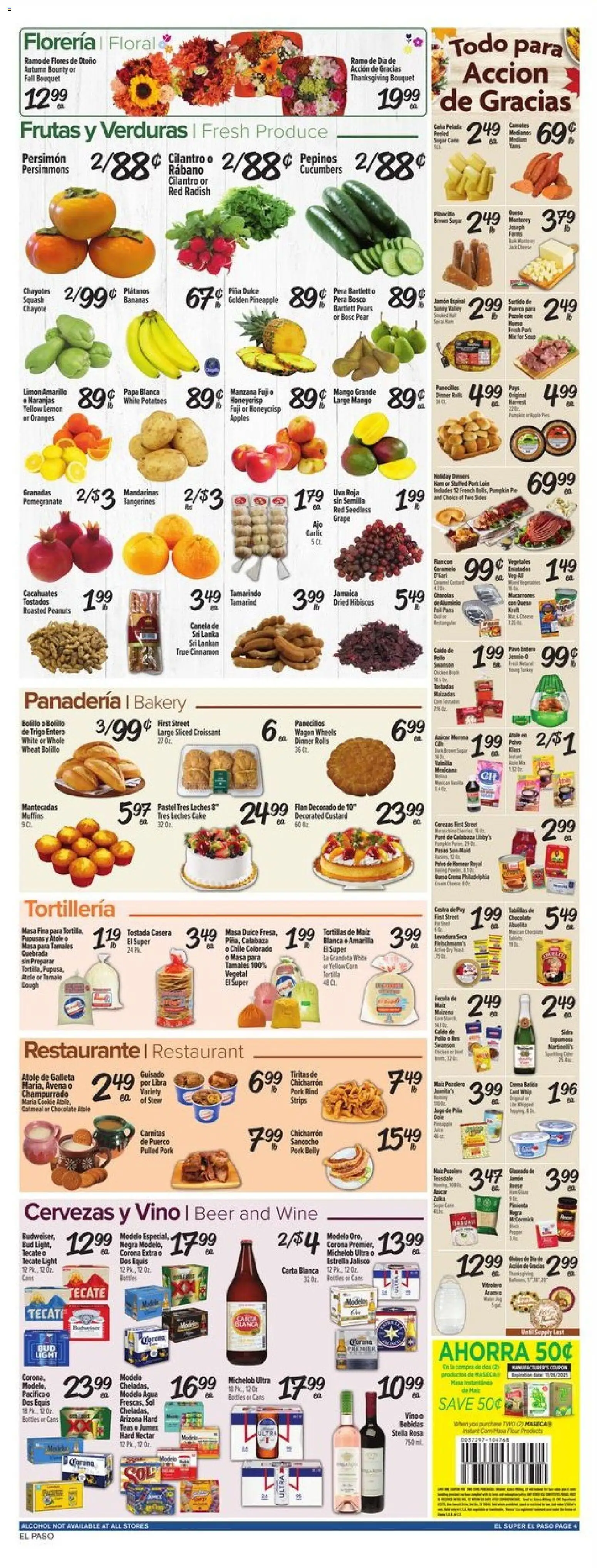 El Super Weekly Ad - TX - valid from 19.11.2025 | Page: 4 | Products: Bakery, Corn, Pineapple, Lemon