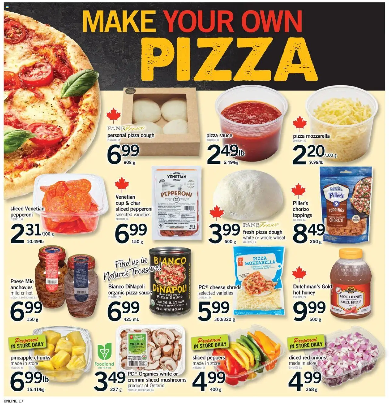 Fortinos flyer valid from 16.10.2025 | Page: 17 | Products: Pineapple, Cheese, Pizza