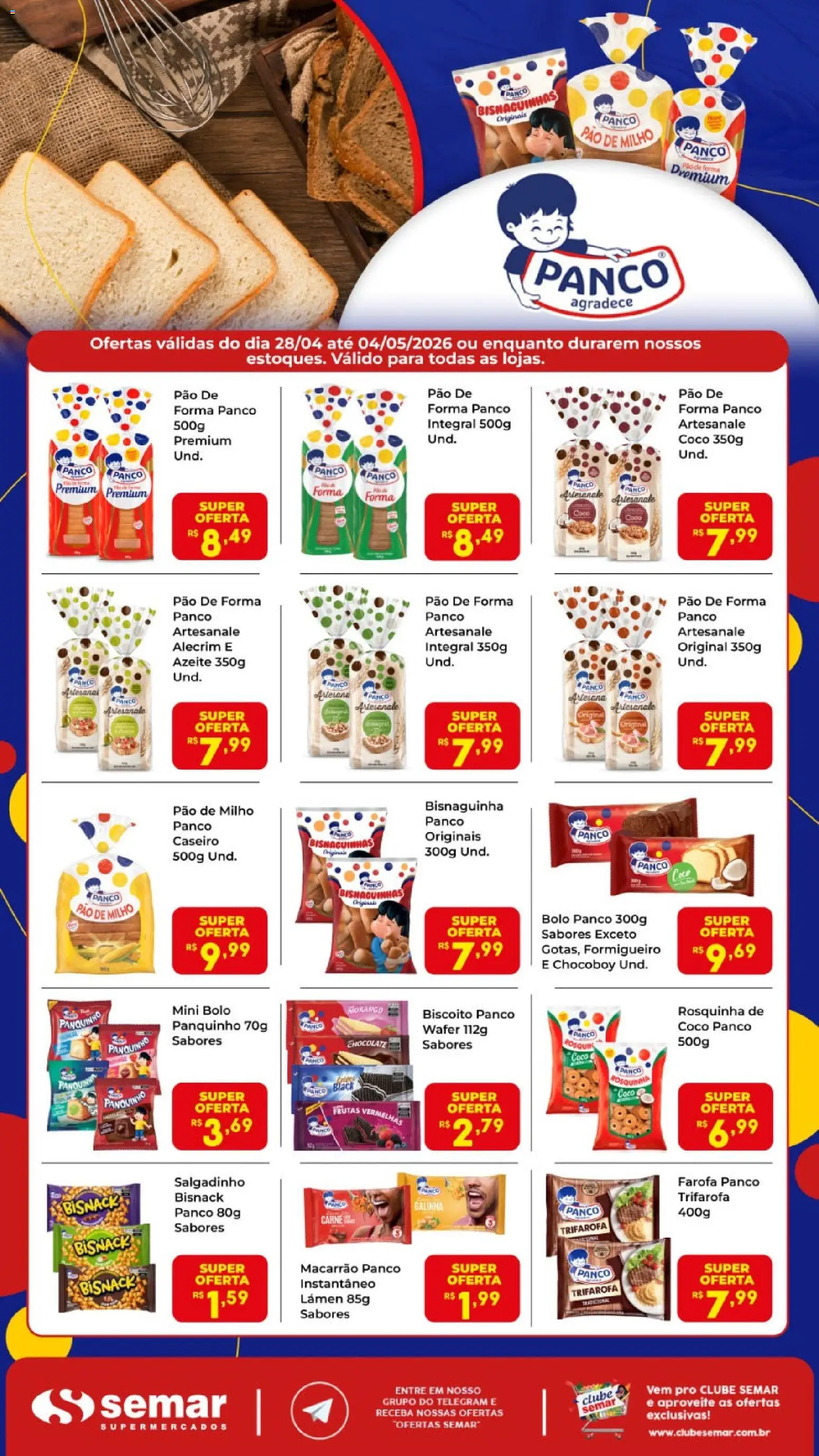 Semar Supermercado Folheto - válido de 28.04.2026 | Página: 1 | Produtos: Chocolate, Bolo, Pão de forma, Farofa