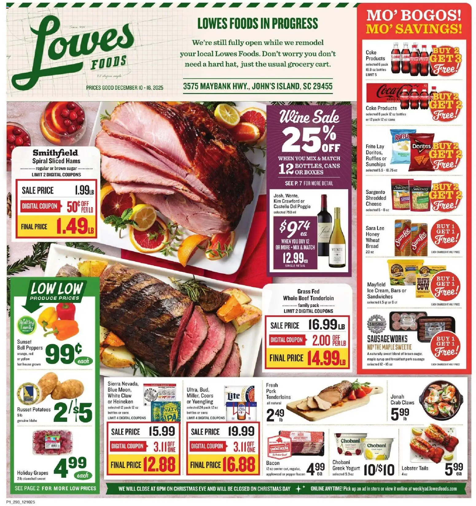 Lowes Foods Weekly Ad - SC - valid from 10.12.2025 | Page: 1 | Products: Cheese, Yogurt, Potatoes, Sausage